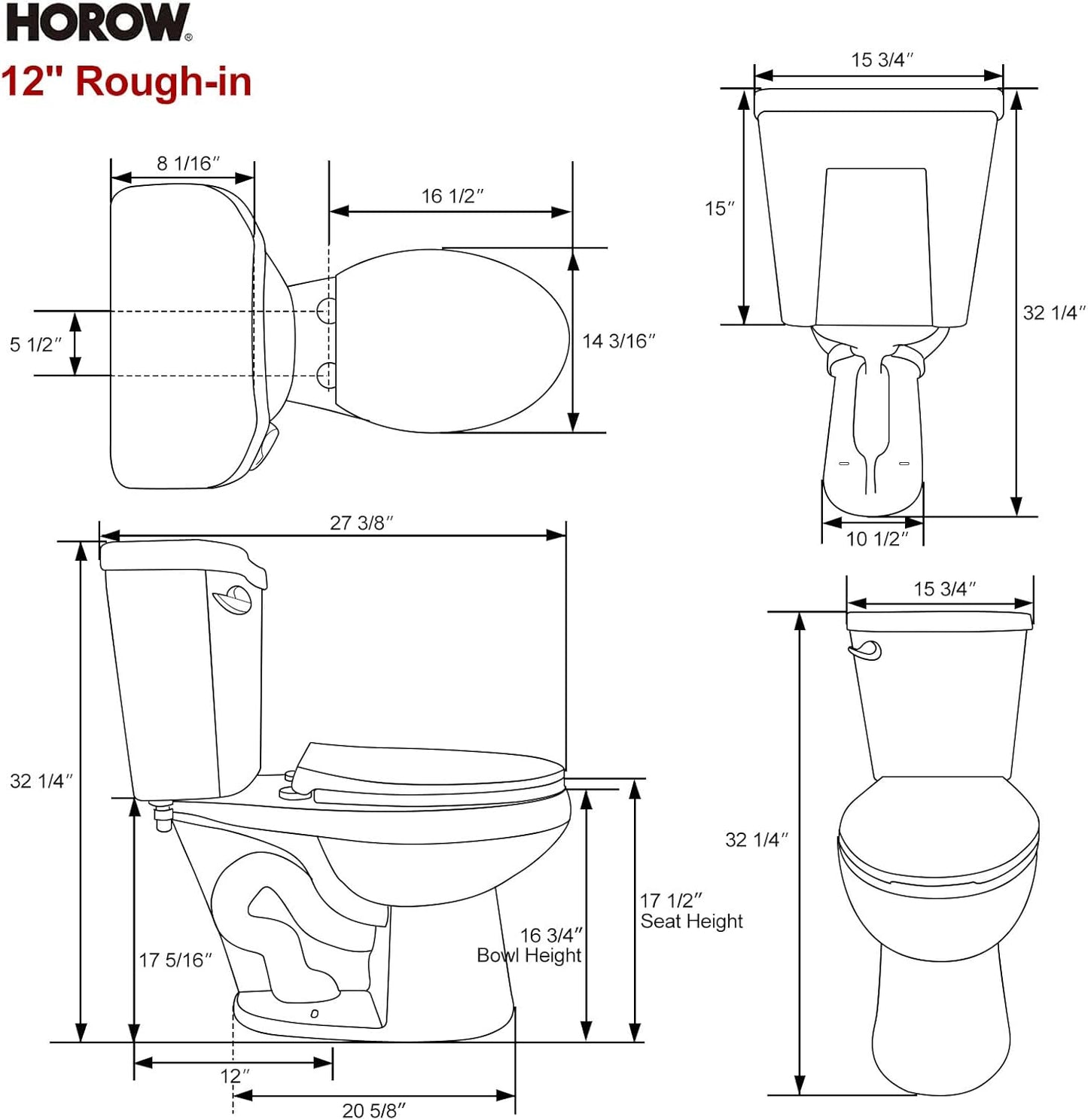 HOROW ADA Toilet – 1.28 GPF, White