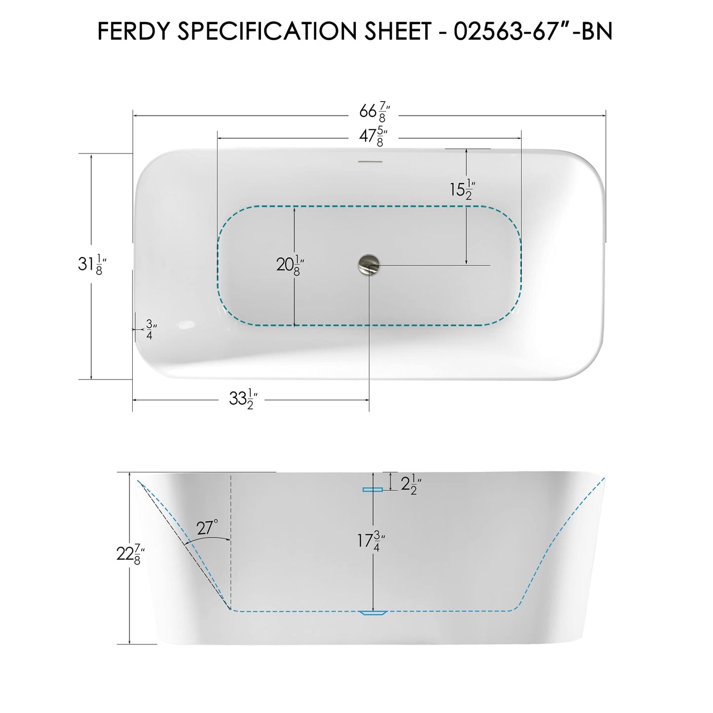 67" FerdY Maui Acrylic Tub