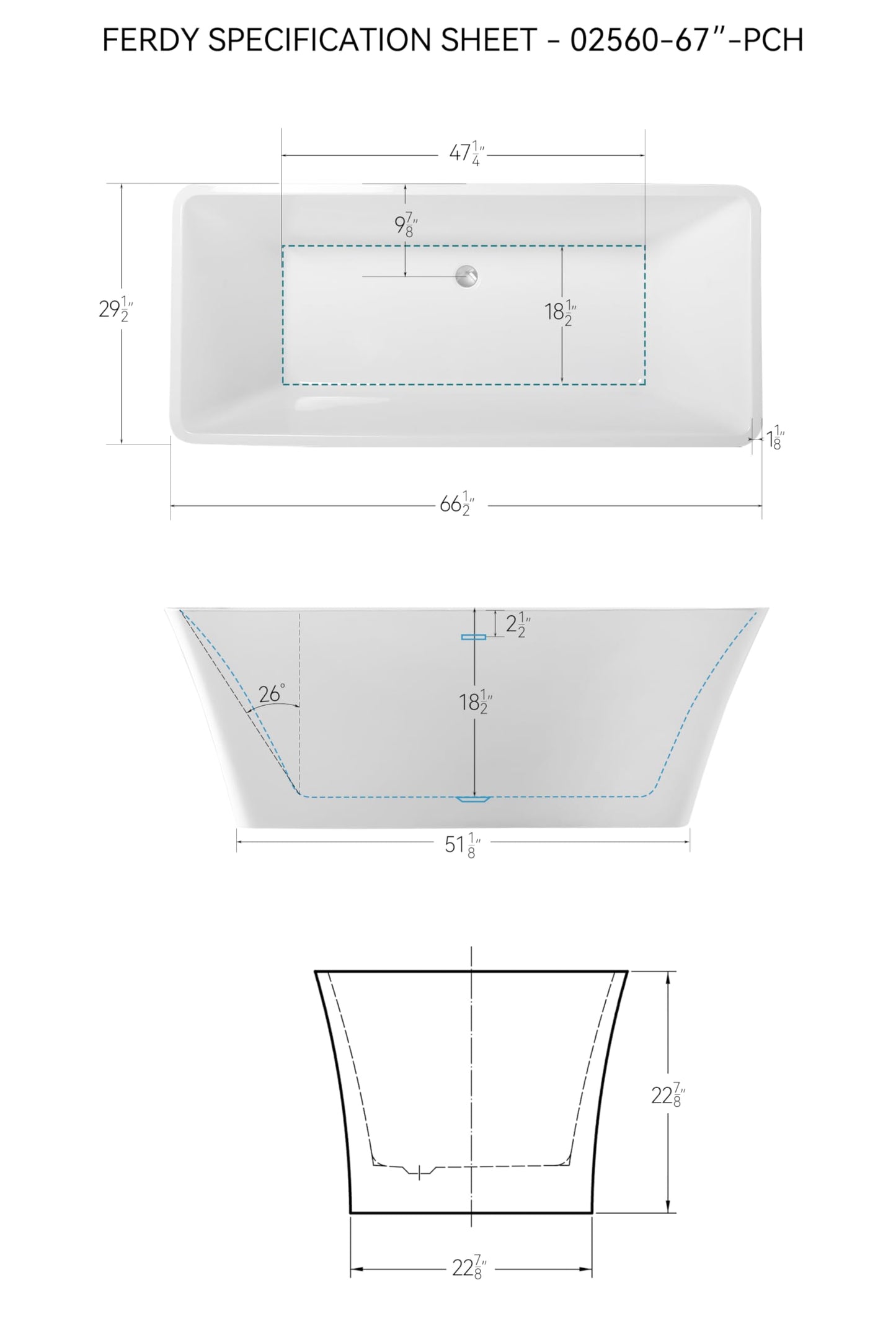 67" FerdY Maui Acrylic Tub