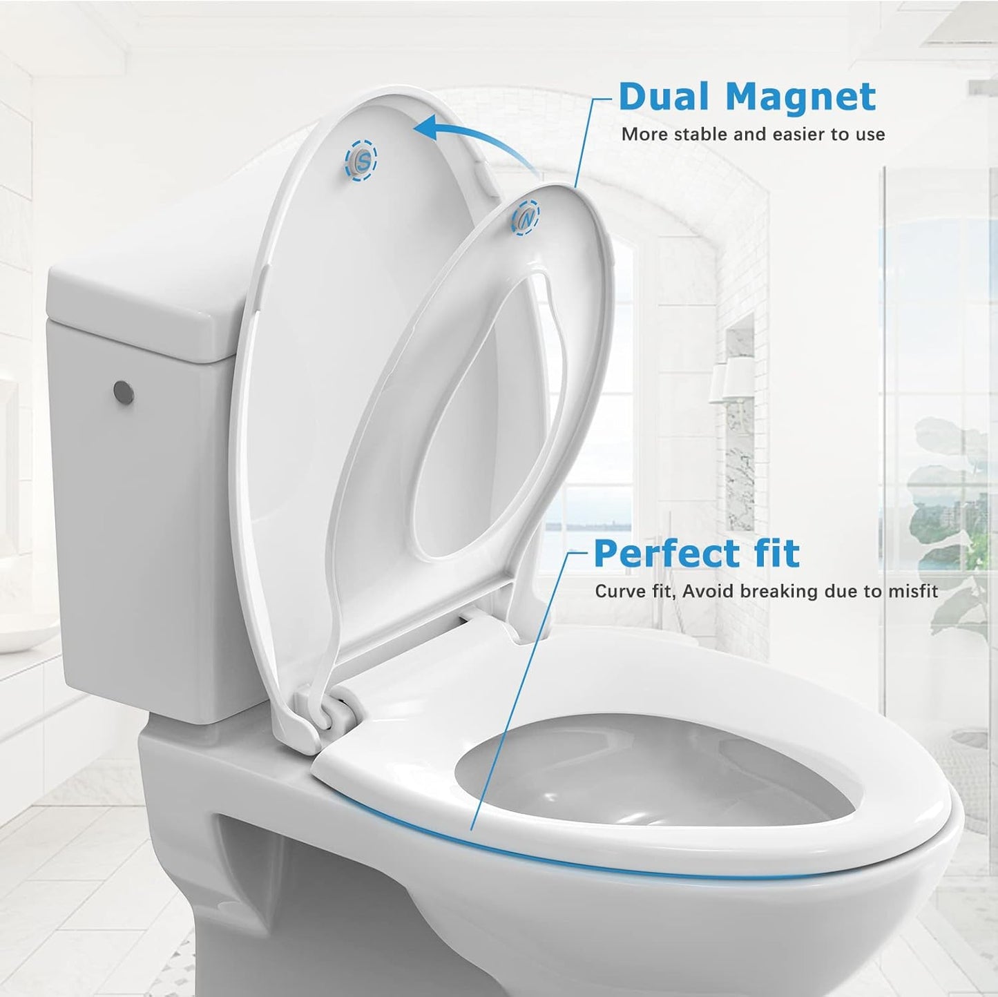 Elongated Toilet Seat with Toddler Seat, White