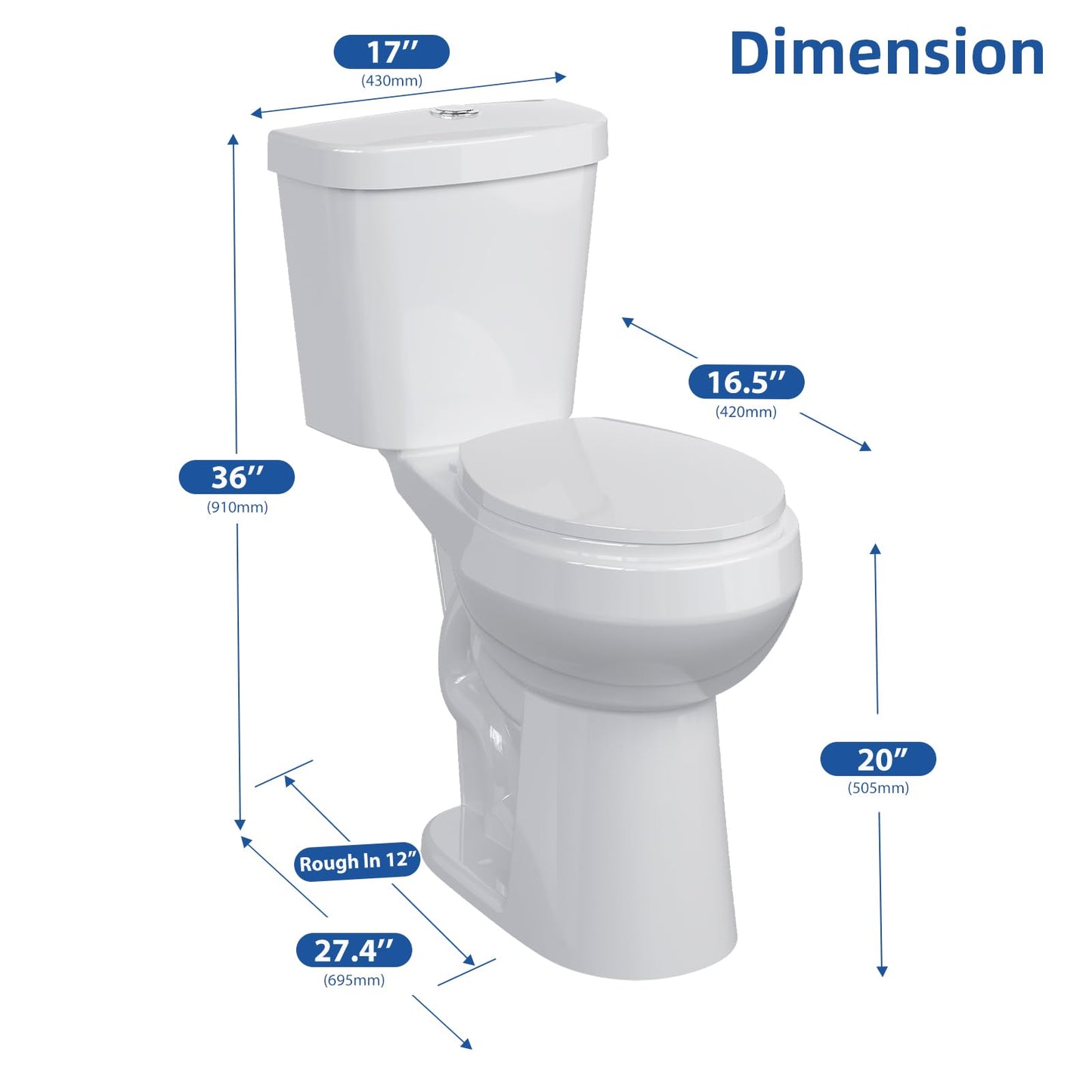 21" ADA Toilet – Dual Flush, White