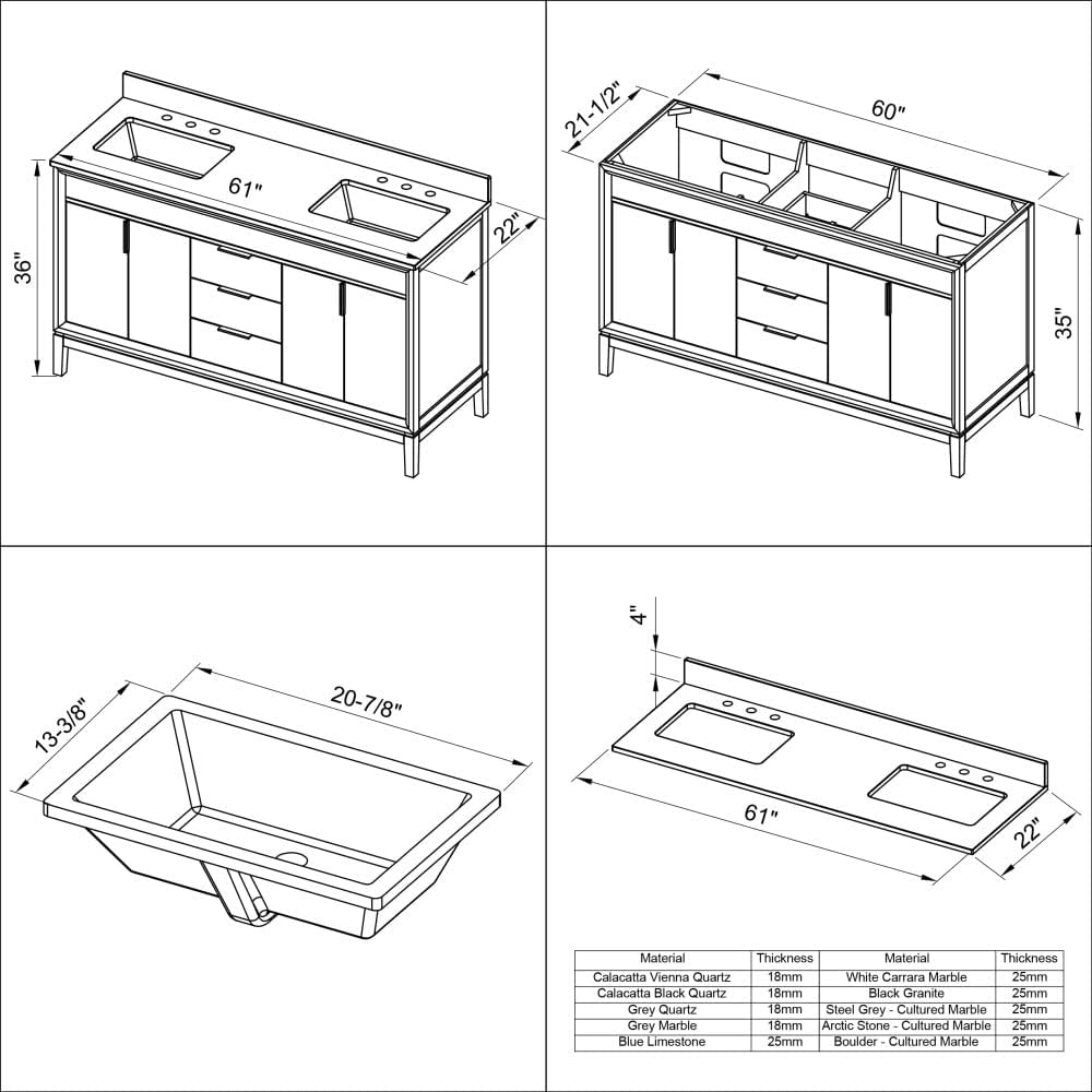 60" Grey Double Vanity