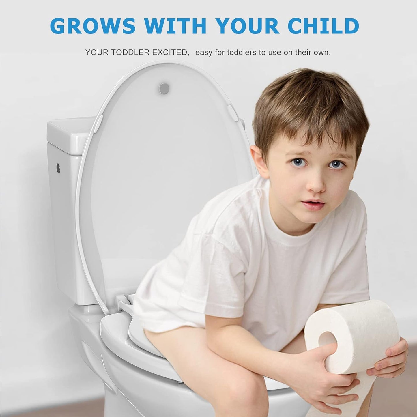 Elongated Toilet Seat with Toddler Seat, White