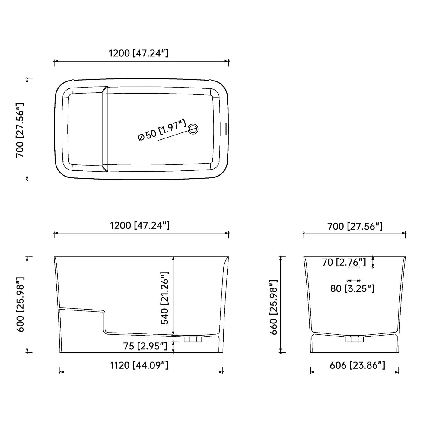 65" Solid Surface Tub - Cream