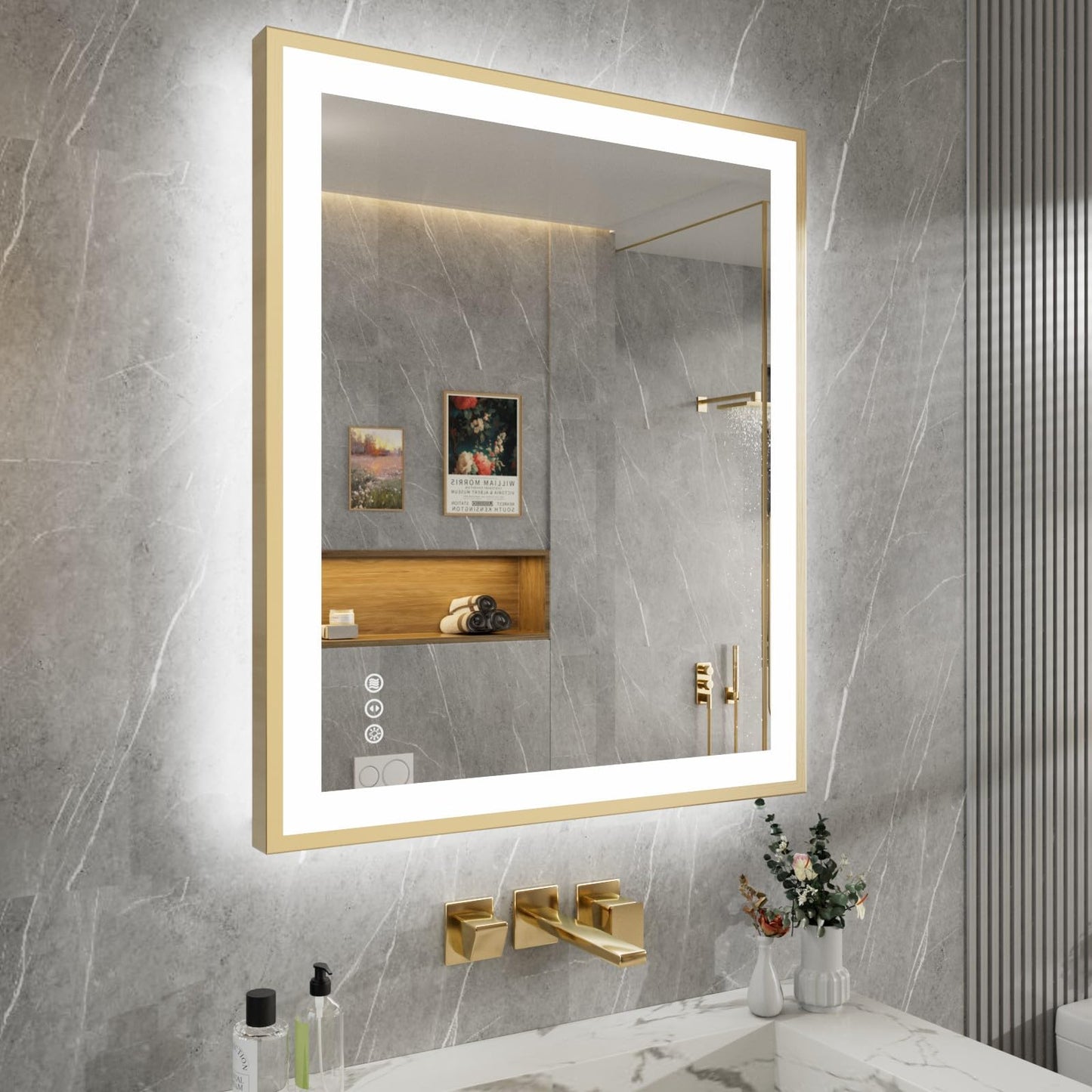 72x32 Gold LED Bathroom Mirror