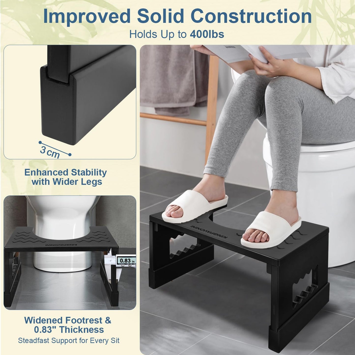 Adjustable Bamboo Toilet Stool – 7"/9"
