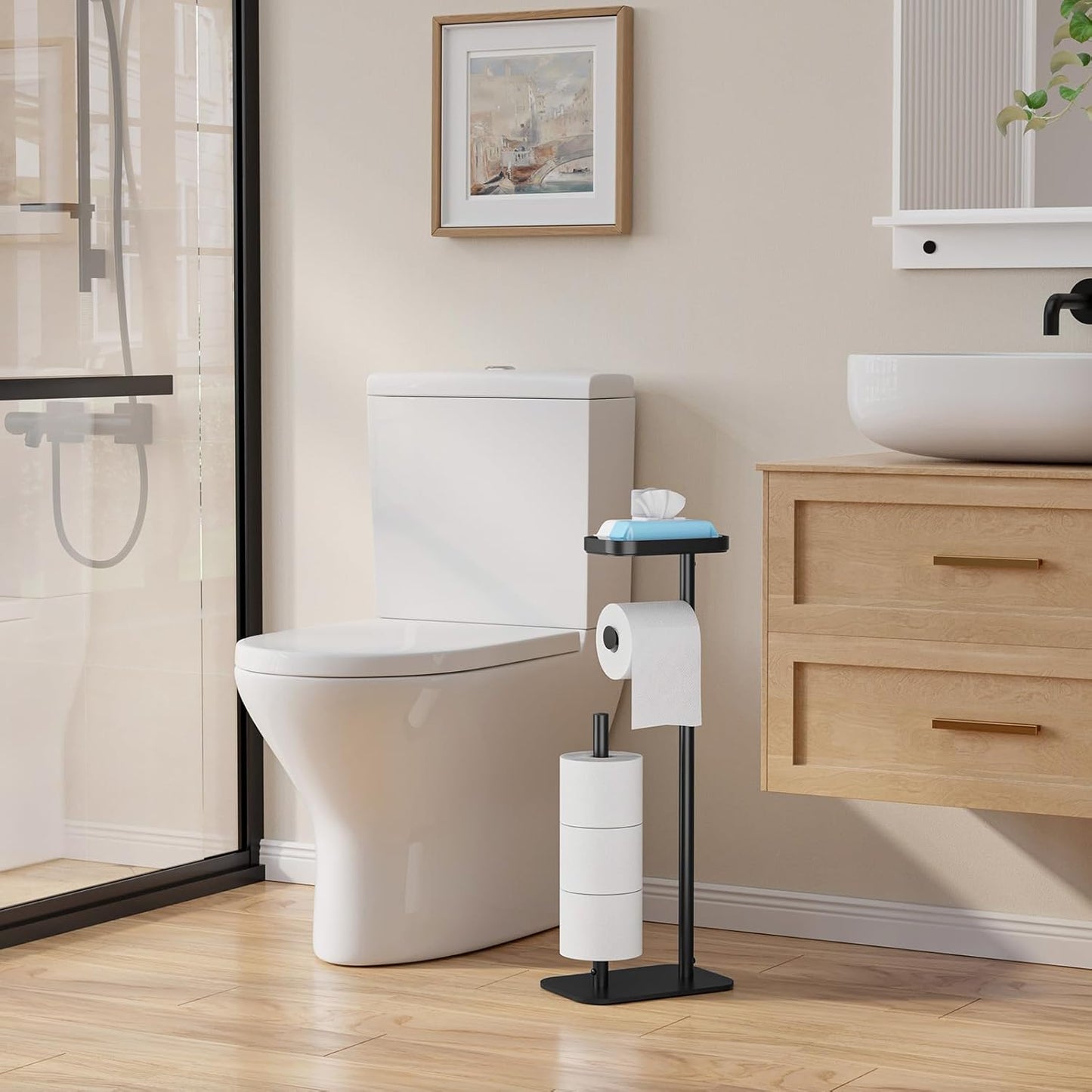 Kitsure Free-Standing Toilet Paper Holder, Black