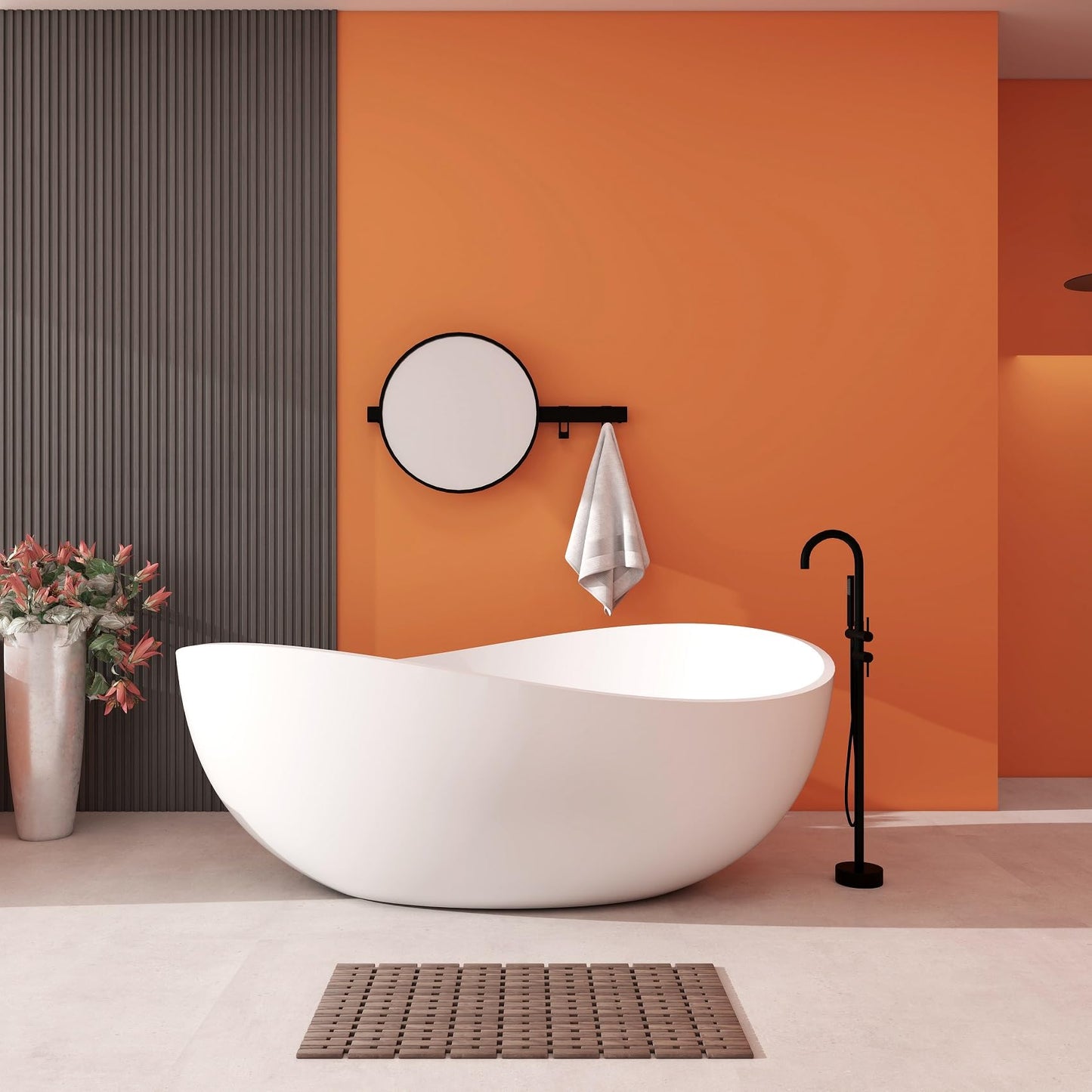 65" Solid Surface Tub - Cream