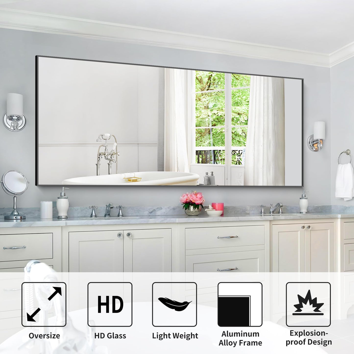 40x48 Black Bathroom Mirror