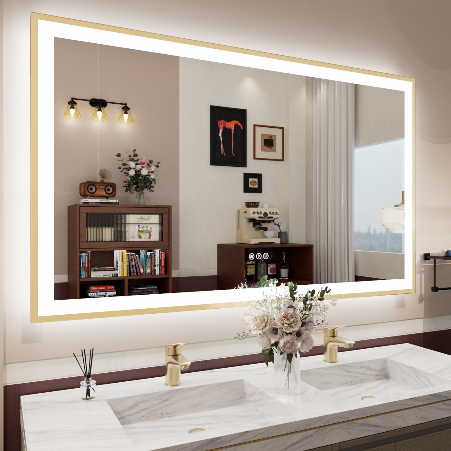 72x32 Gold LED Bathroom Mirror