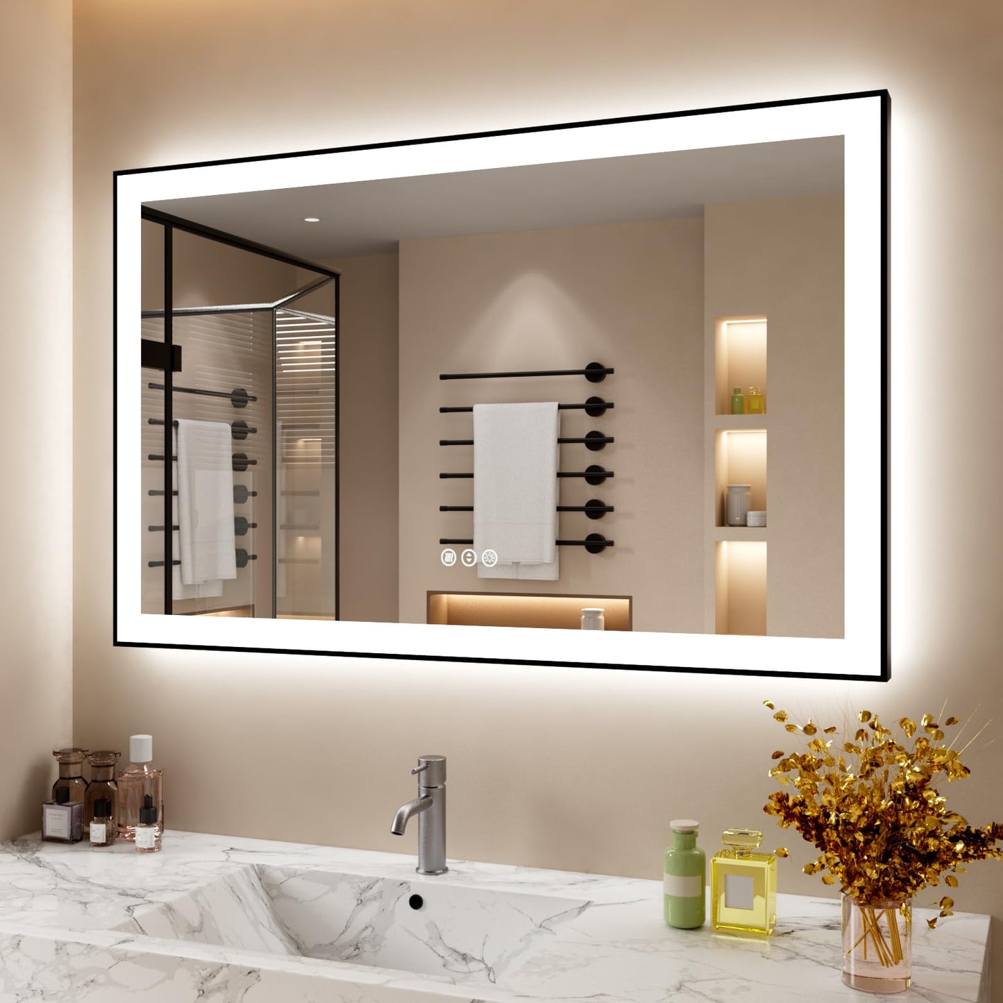 72x32 Gold LED Bathroom Mirror