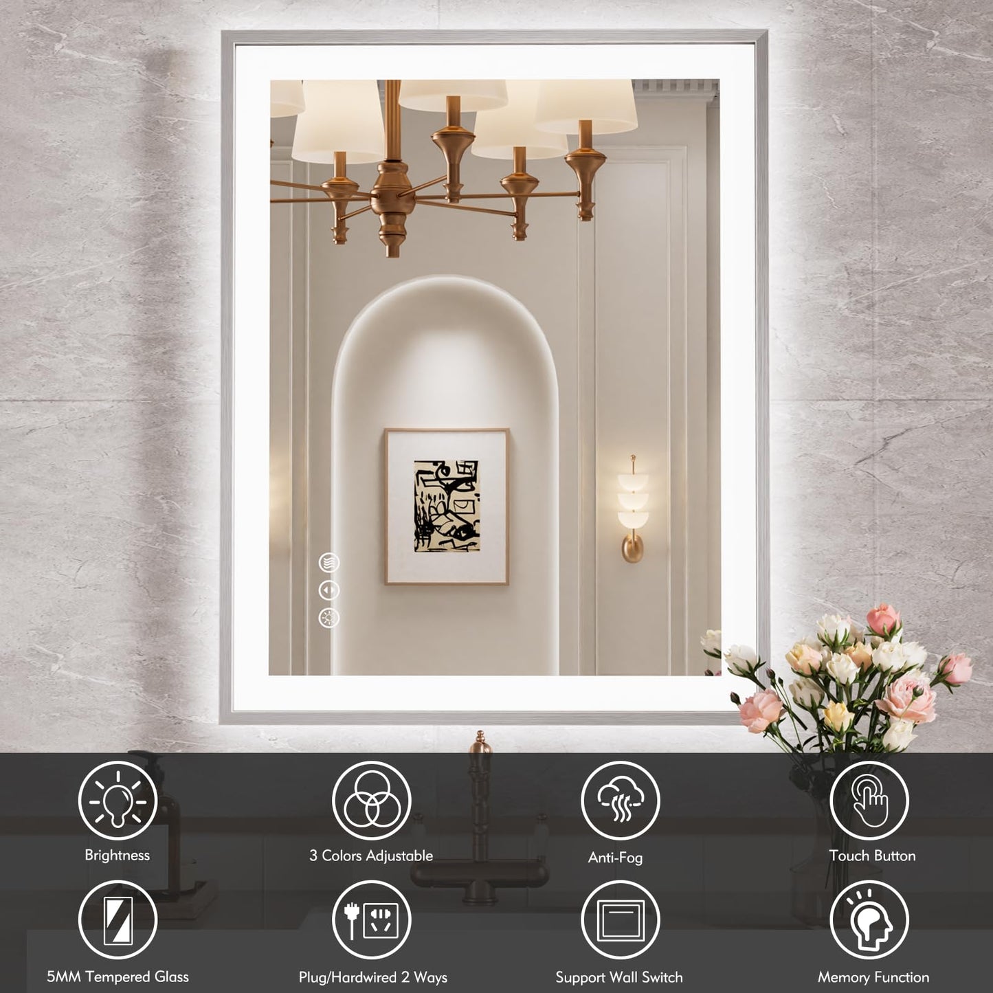 72x32 Gold LED Bathroom Mirror