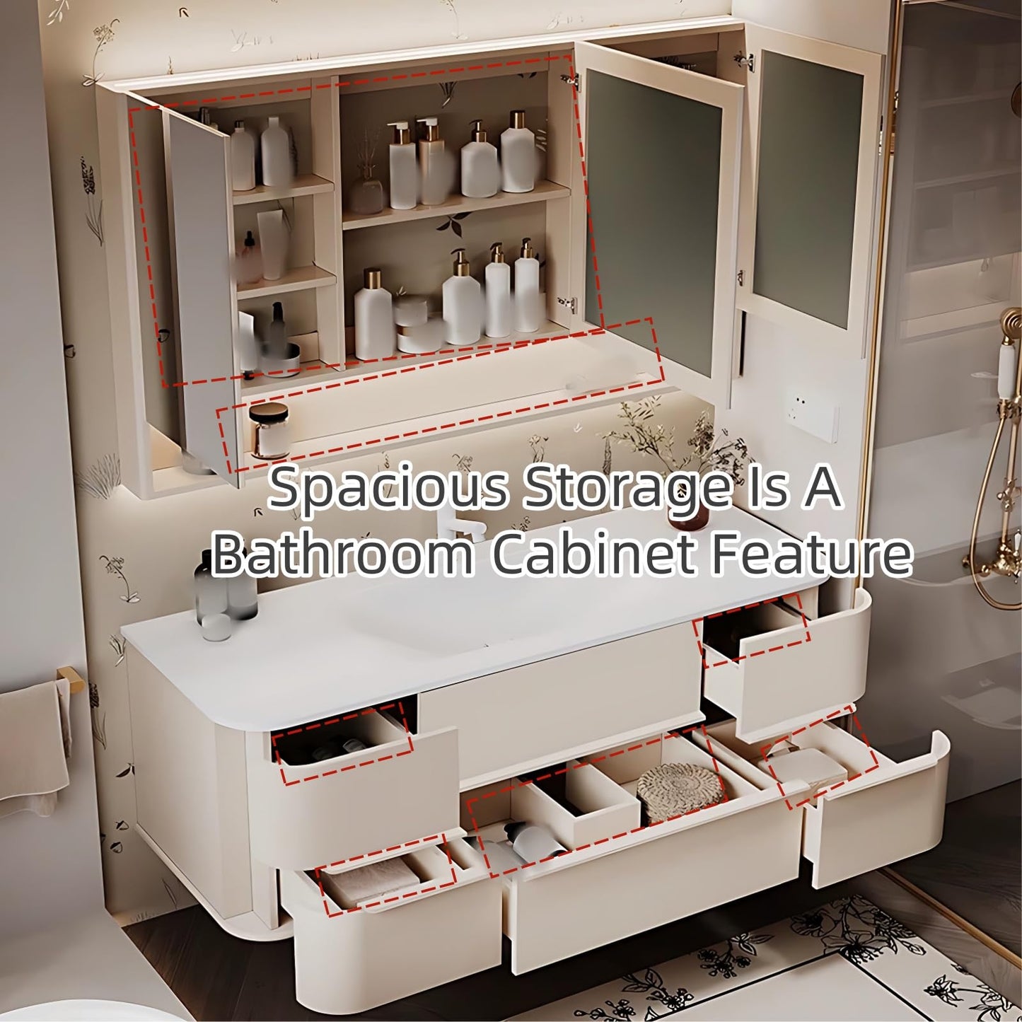 58" White Bathroom Cabinet