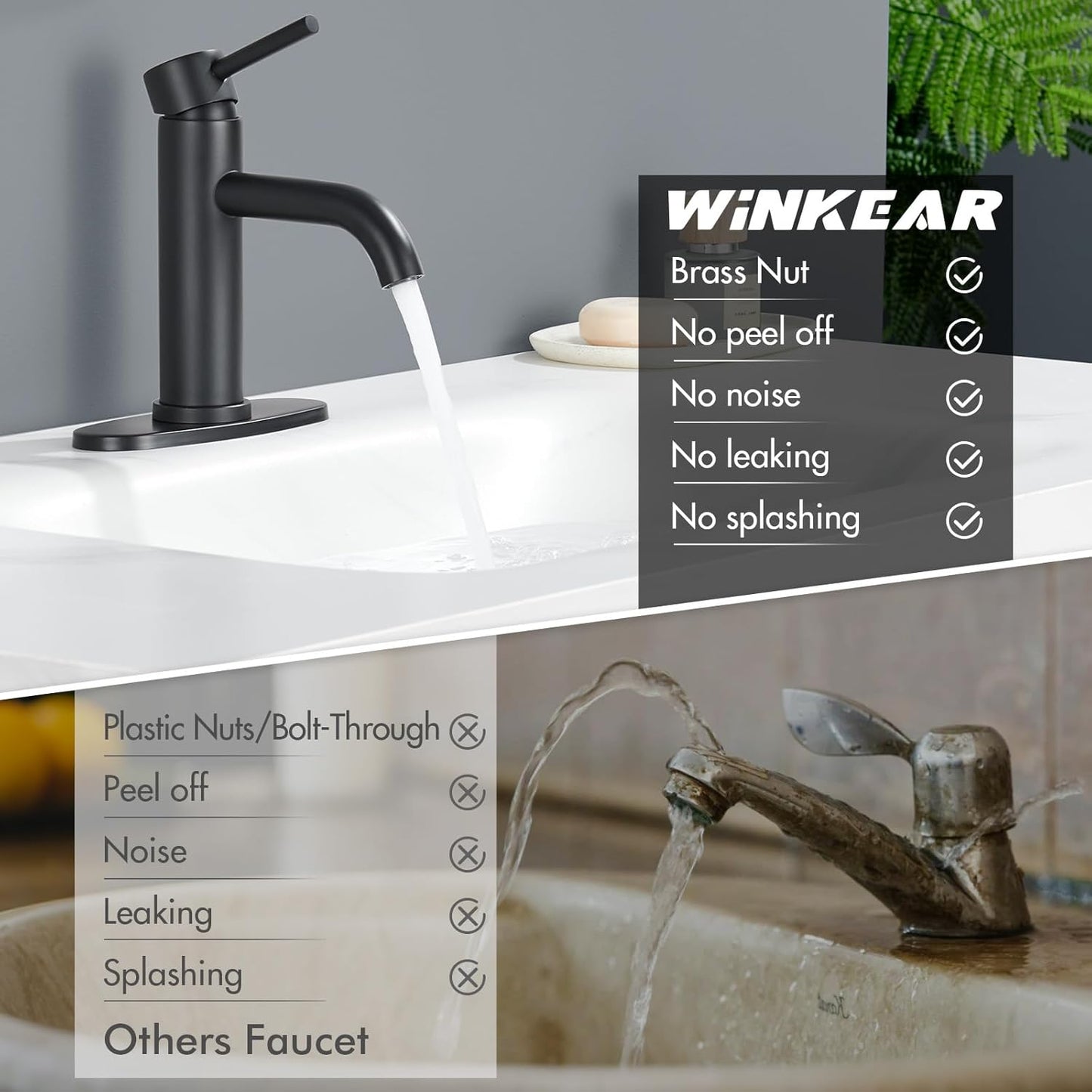 WINKEAR Black Bathroom Faucet