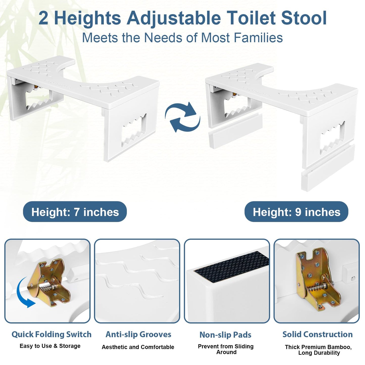 Adjustable Bamboo Toilet Stool – 7"/9"