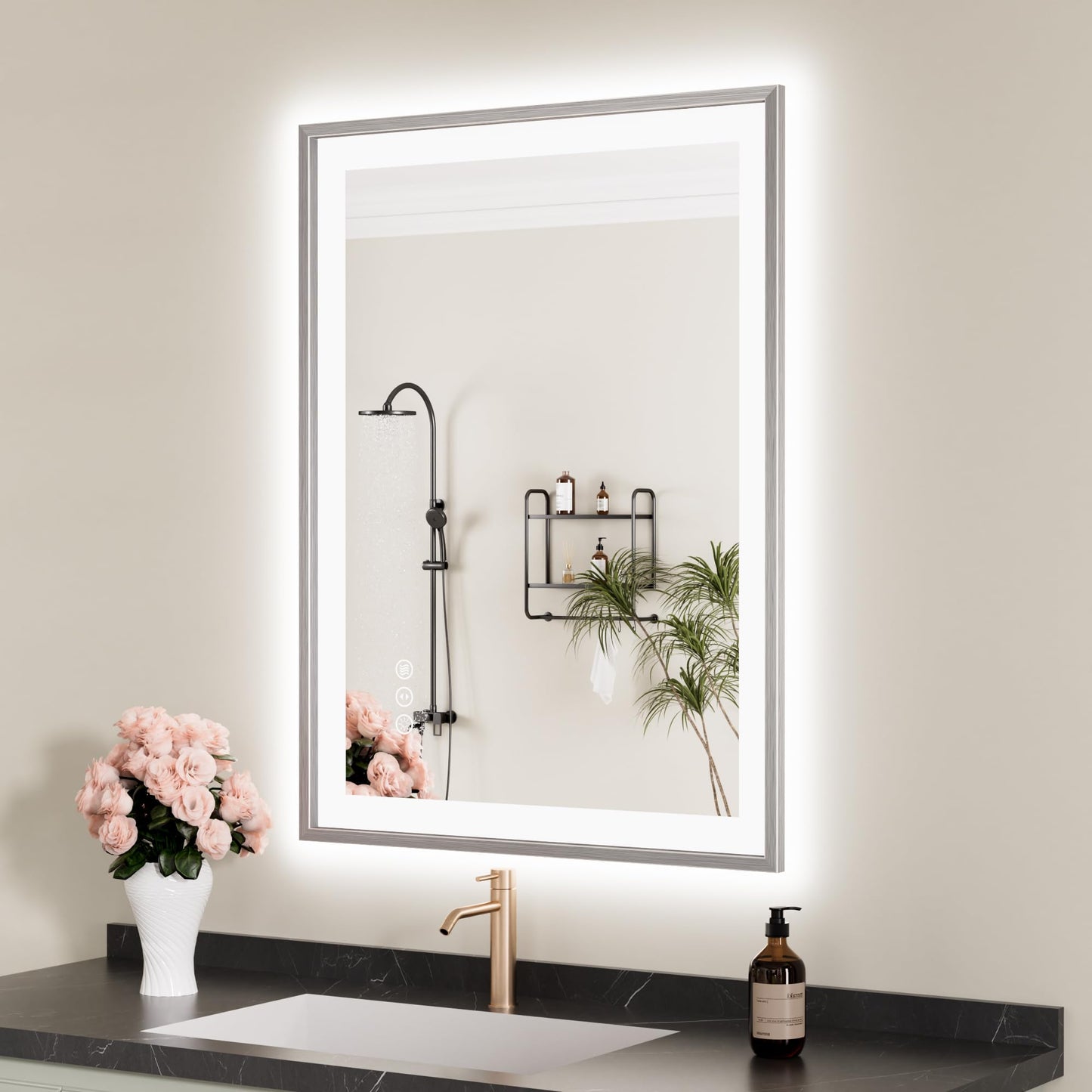 72x32 Gold LED Bathroom Mirror
