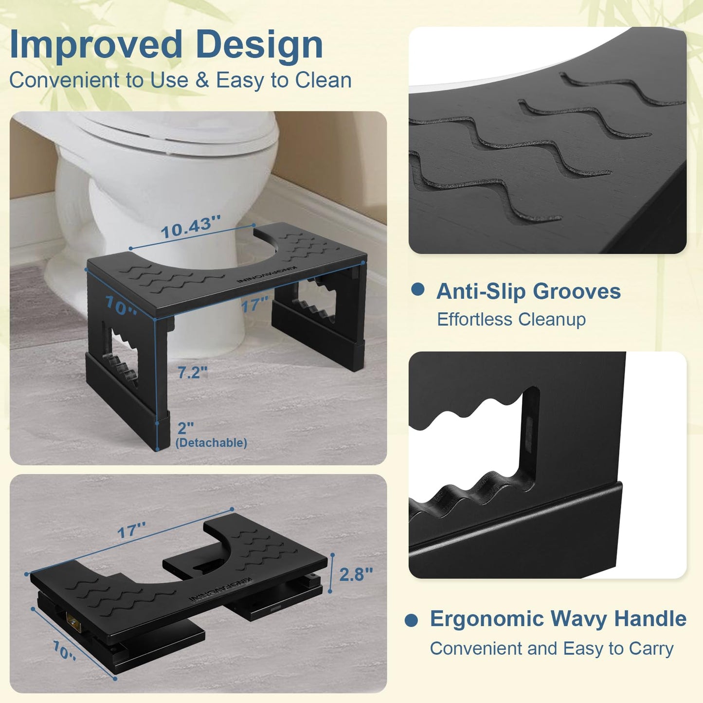 Adjustable Bamboo Toilet Stool – 7"/9"