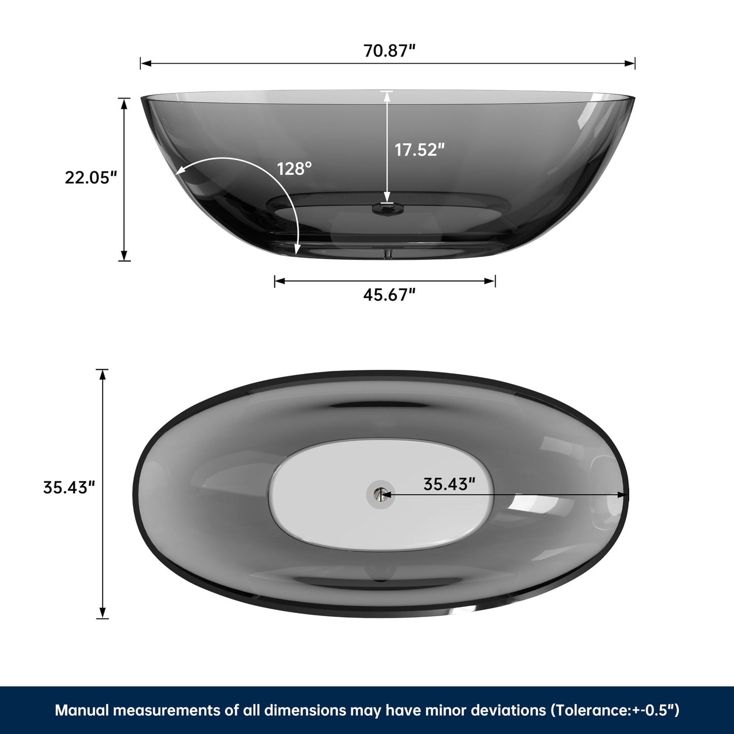 71" Stone Bathtub - Grey