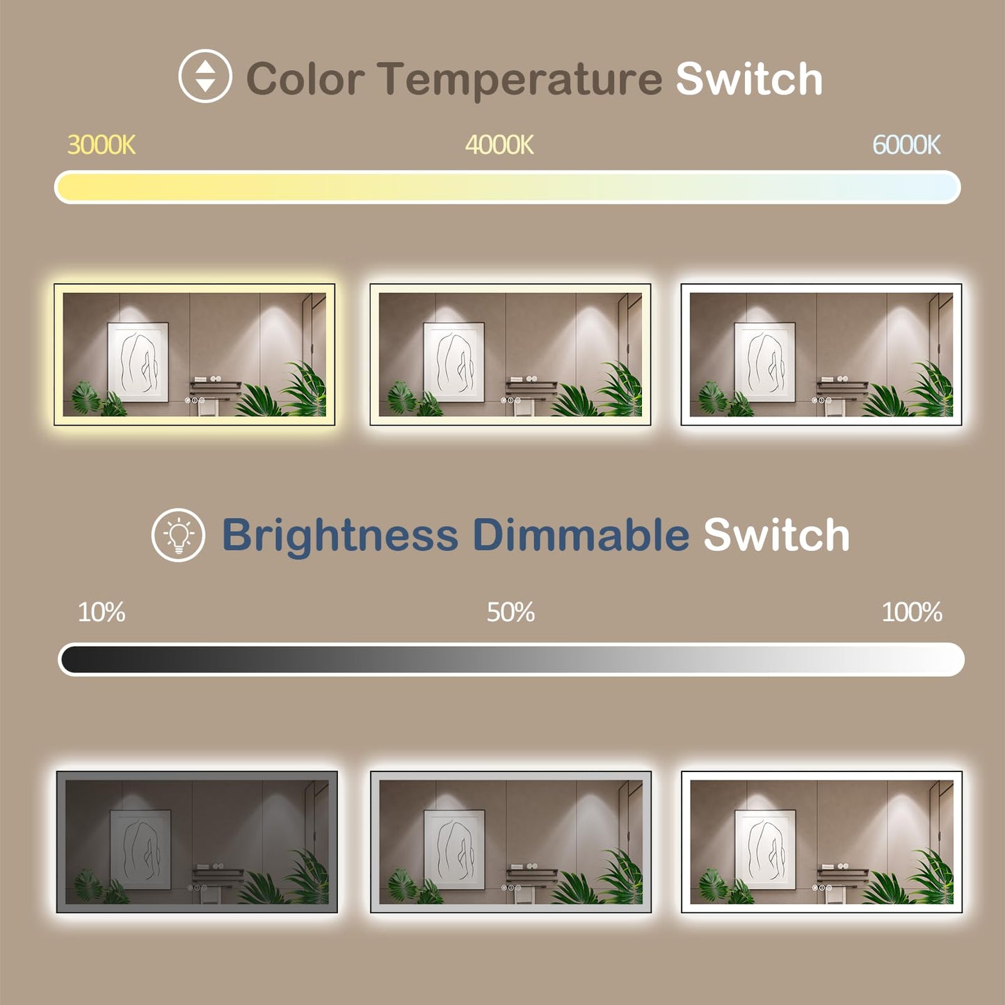 72x32 Gold LED Bathroom Mirror