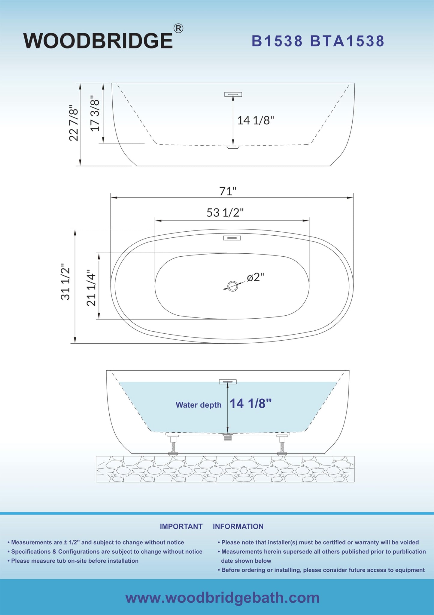 59" WOODBRIDGE Tub - White