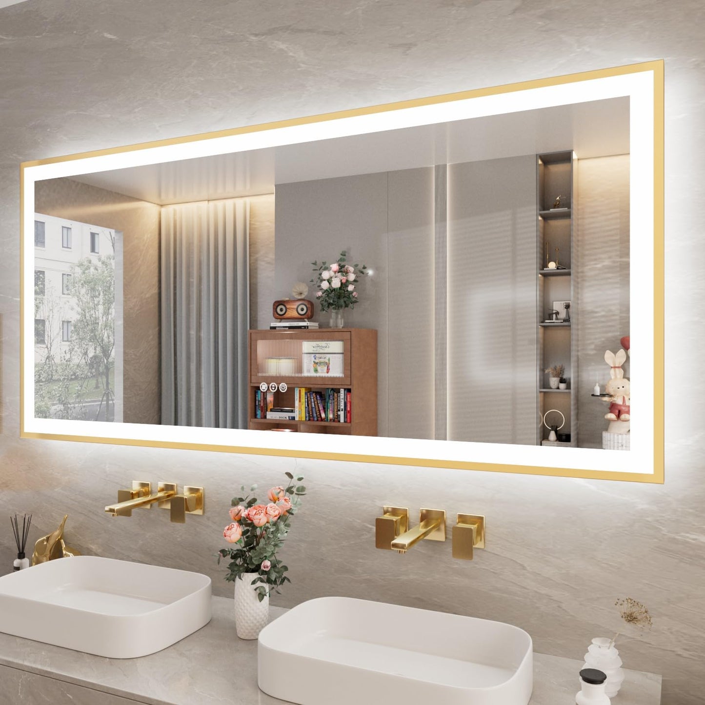 72x32 Gold LED Bathroom Mirror
