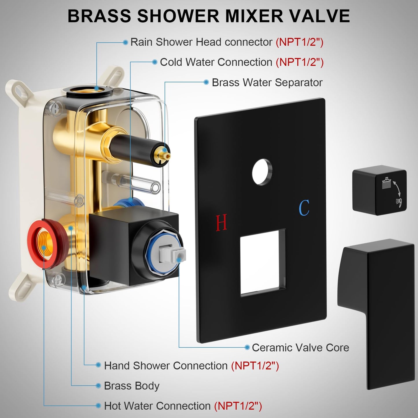 Black Shower Faucet Set - 10"