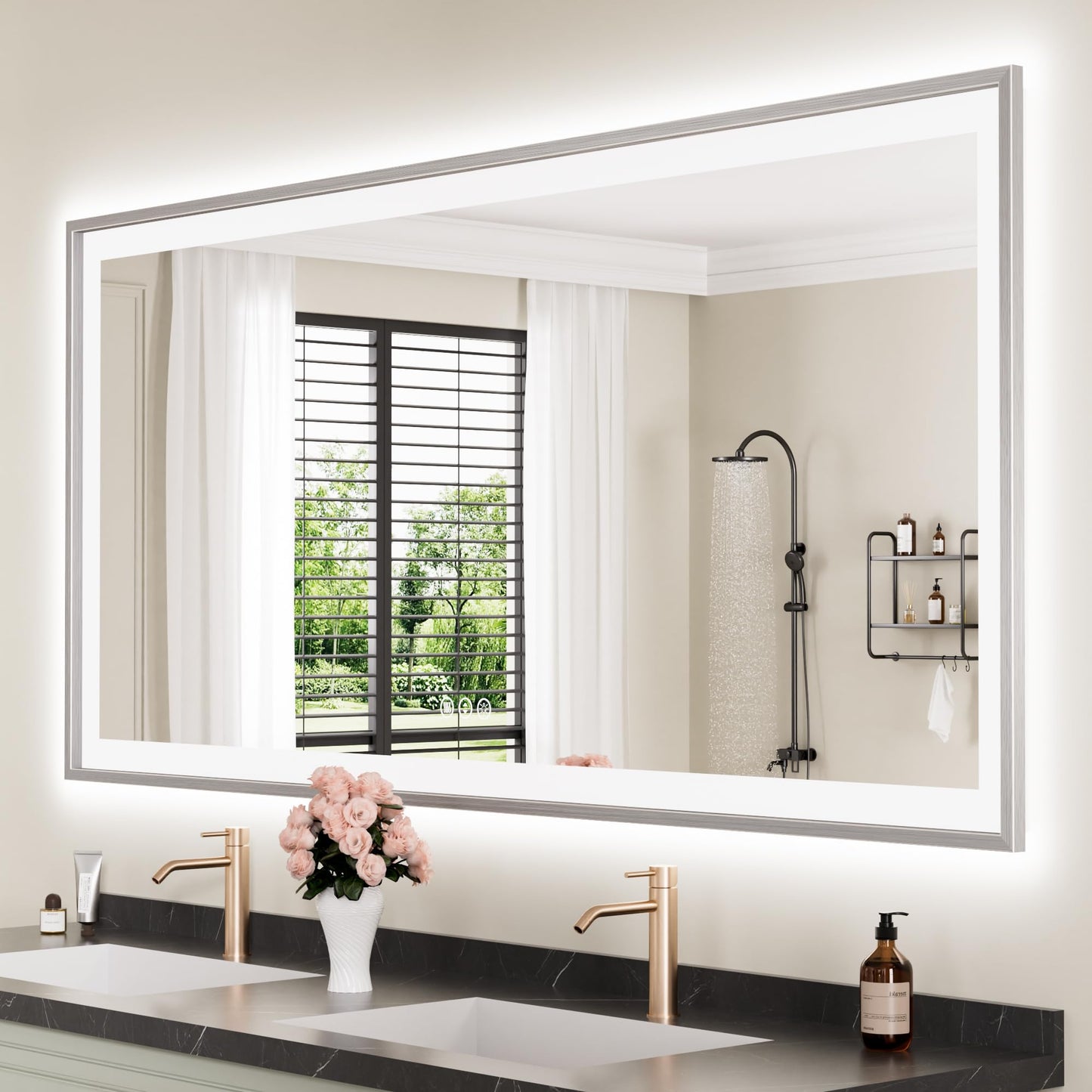 72x32 Gold LED Bathroom Mirror