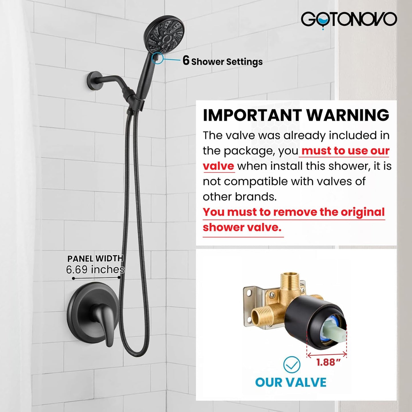 gotonovo Matte Black Shower Set