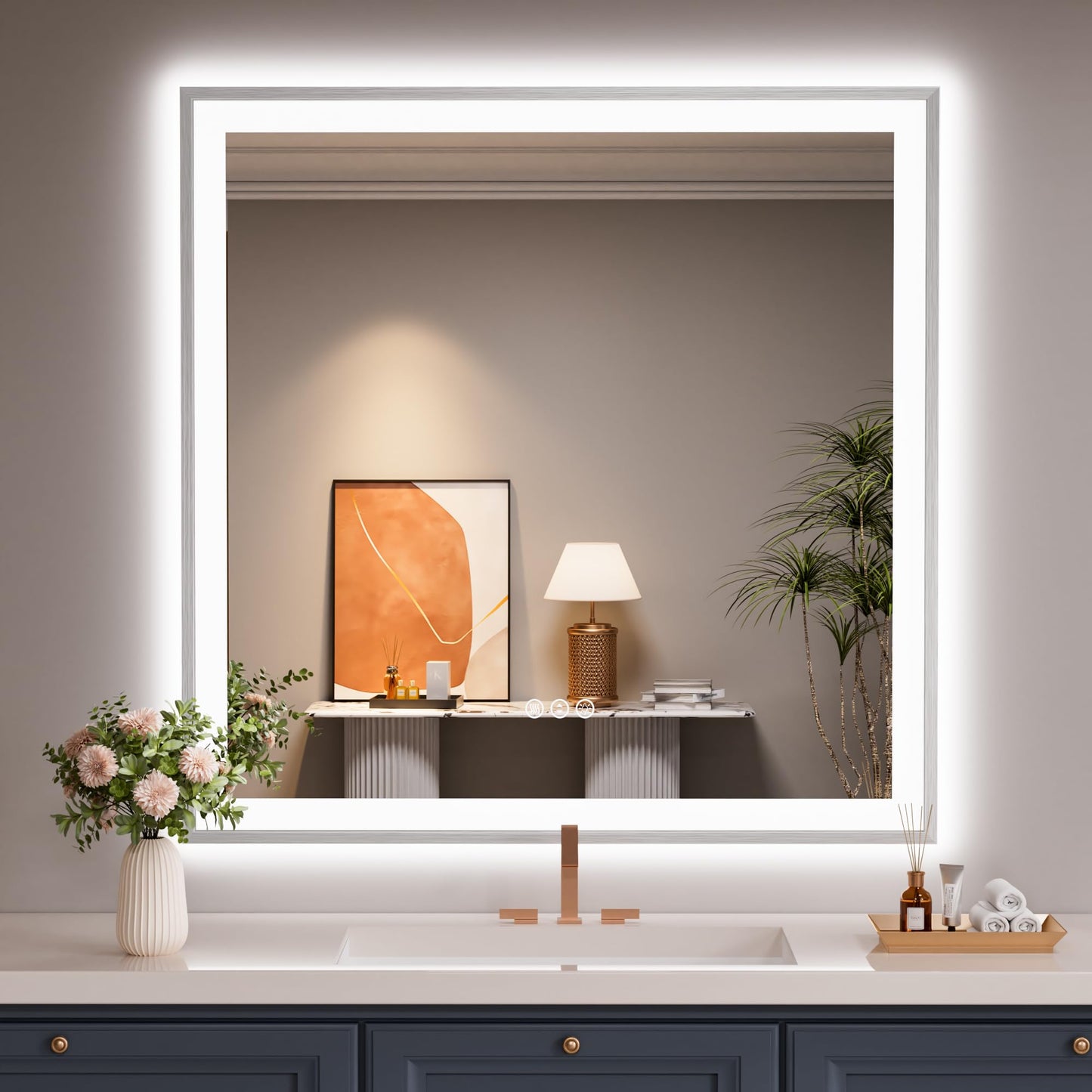 72x32 Gold LED Bathroom Mirror