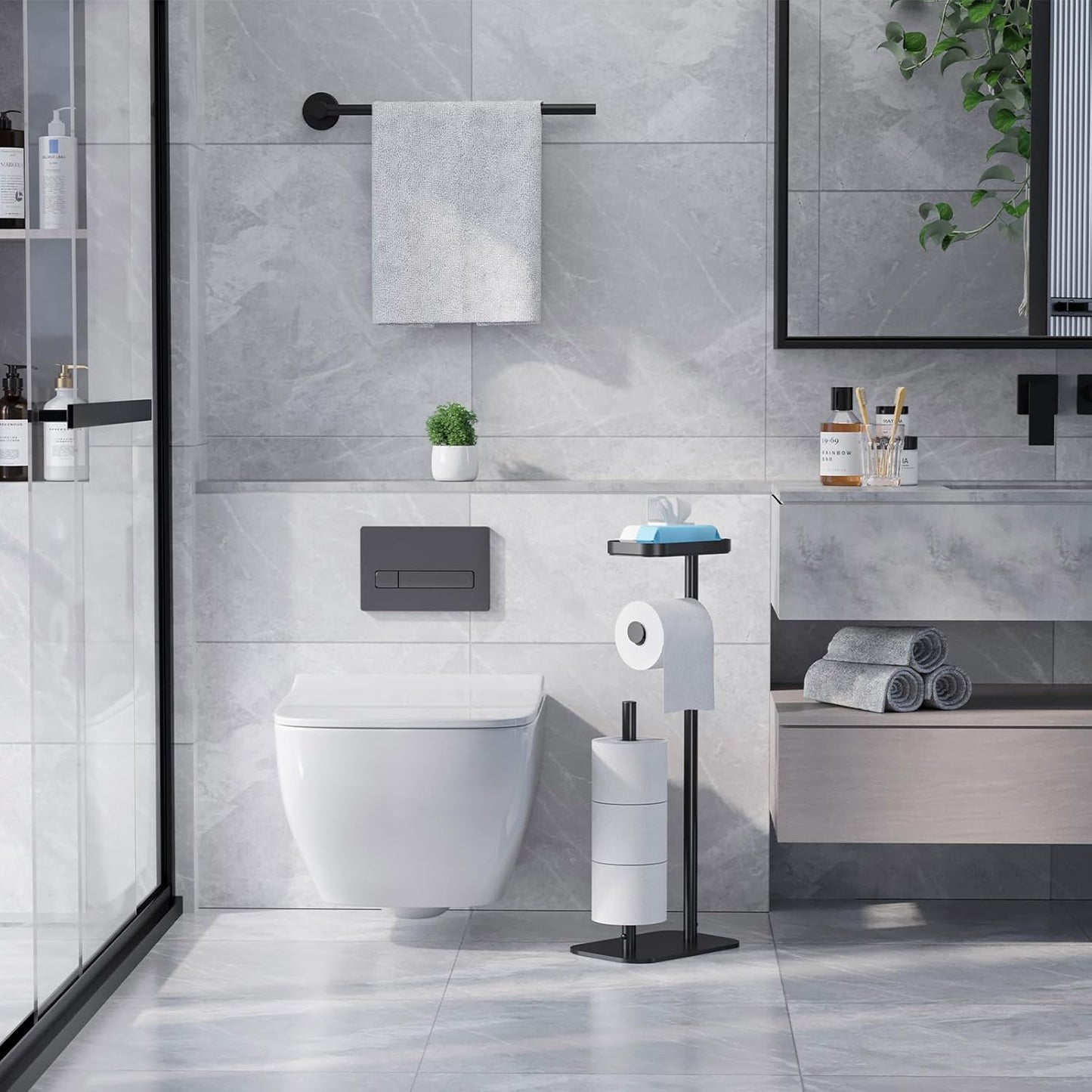 Kitsure Free-Standing Toilet Paper Holder, Black