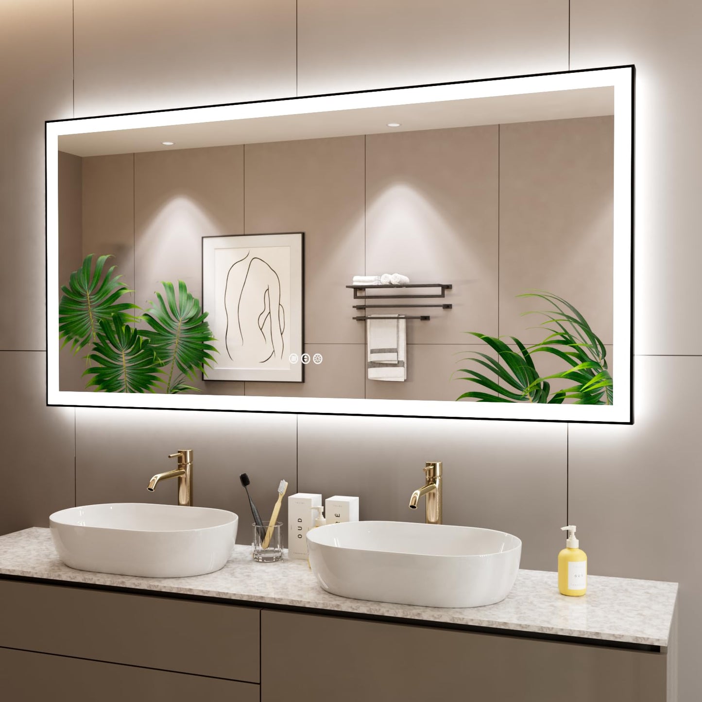 72x32 Gold LED Bathroom Mirror
