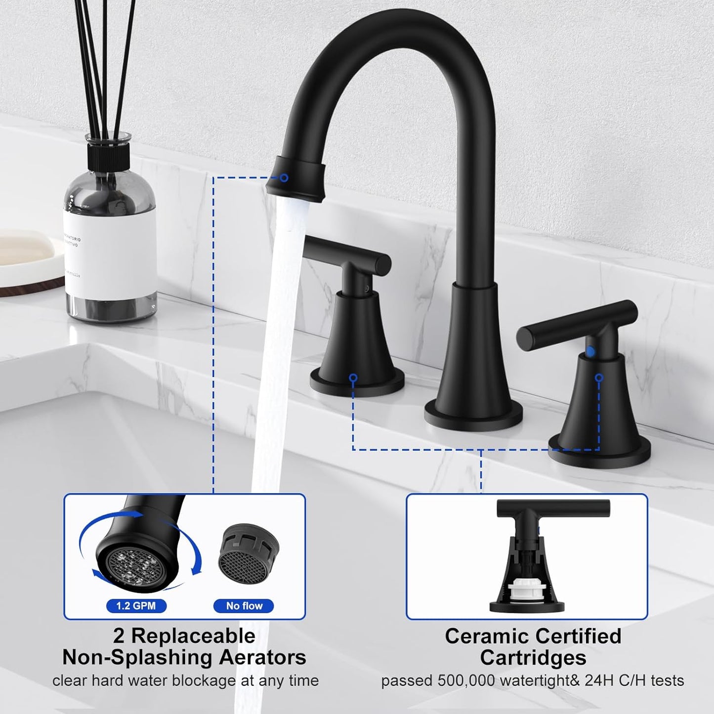 Hurran Matte Black Bathroom Faucet