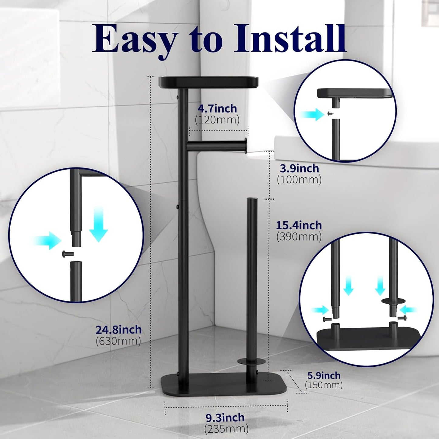 Kitsure Free-Standing Toilet Paper Holder, Black