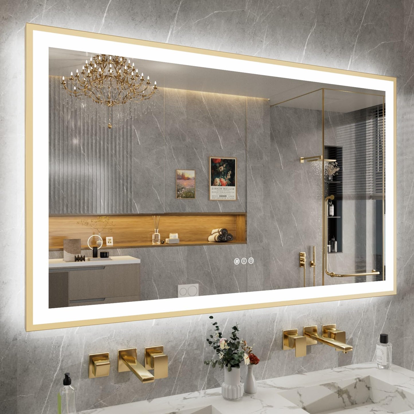 72x32 Gold LED Bathroom Mirror
