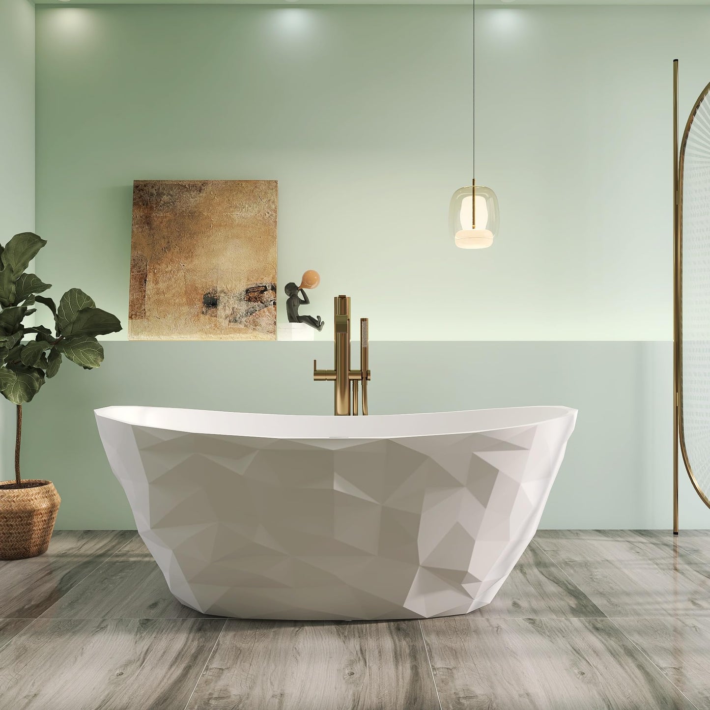 65" Solid Surface Tub - Cream