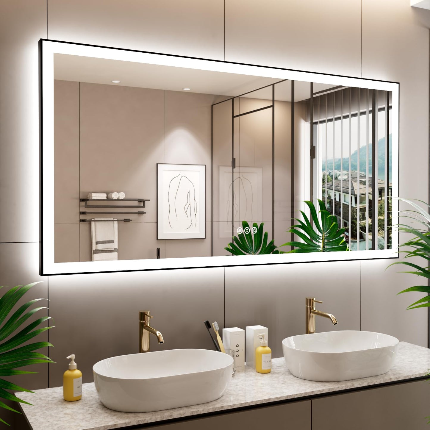 72x32 Gold LED Bathroom Mirror