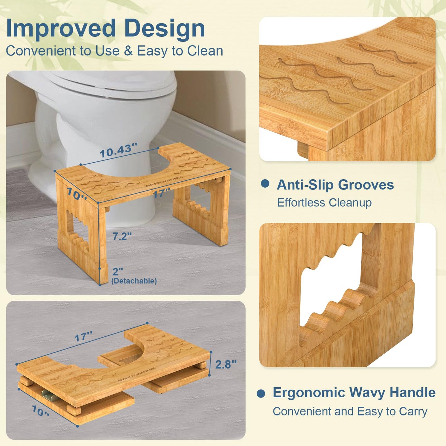 Adjustable Bamboo Toilet Stool – 7"/9"