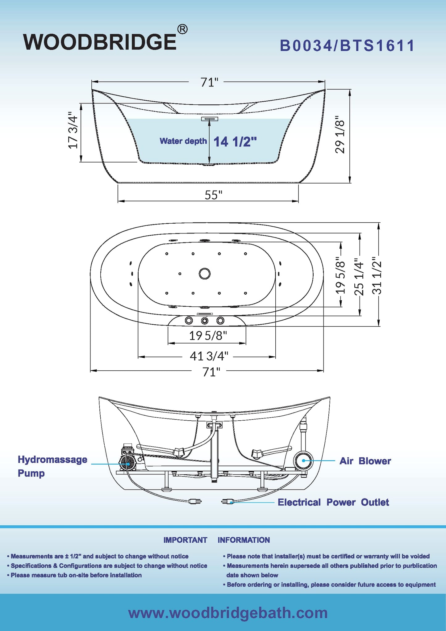72" WOODBRIDGE Whirlpool Tub
