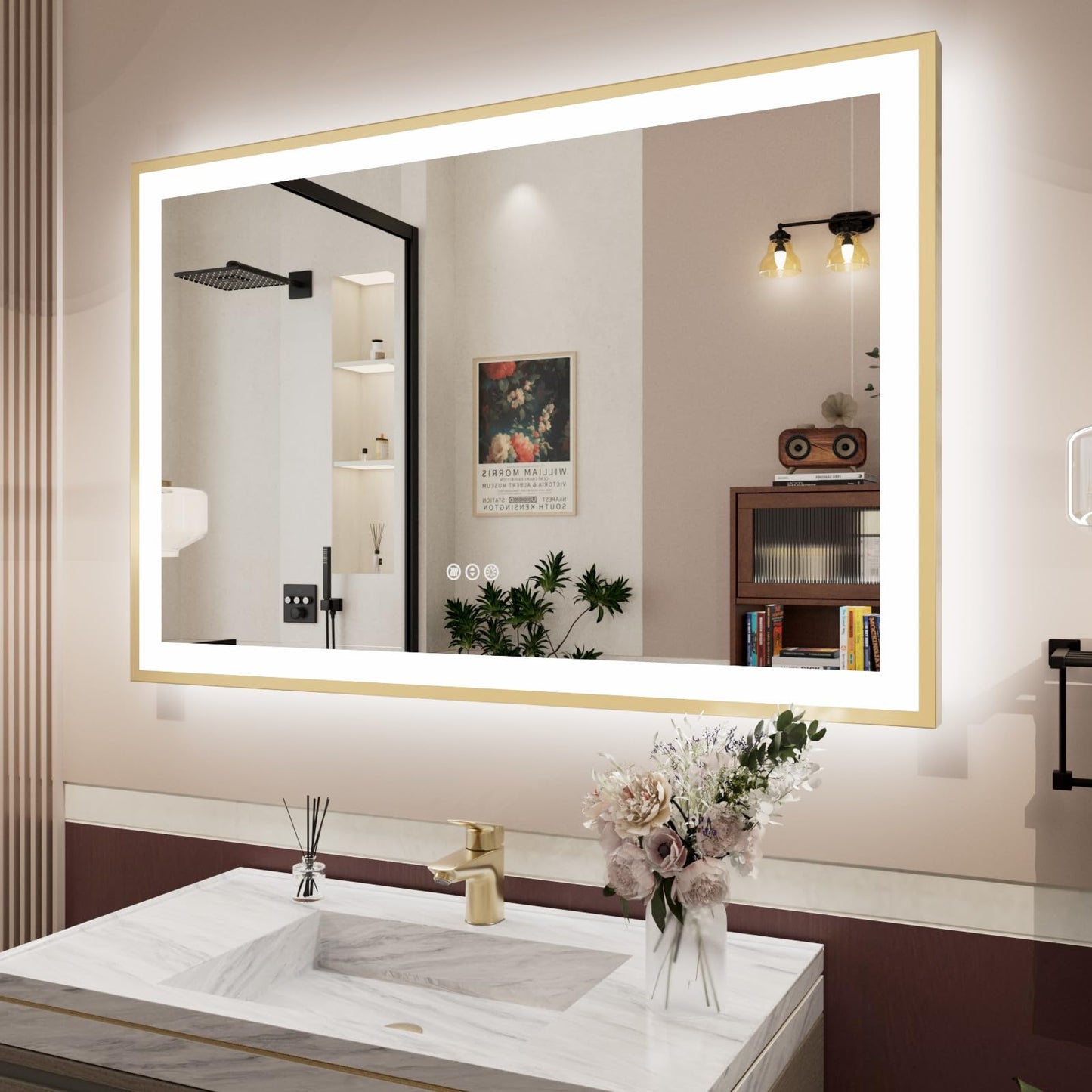 72x32 Gold LED Bathroom Mirror