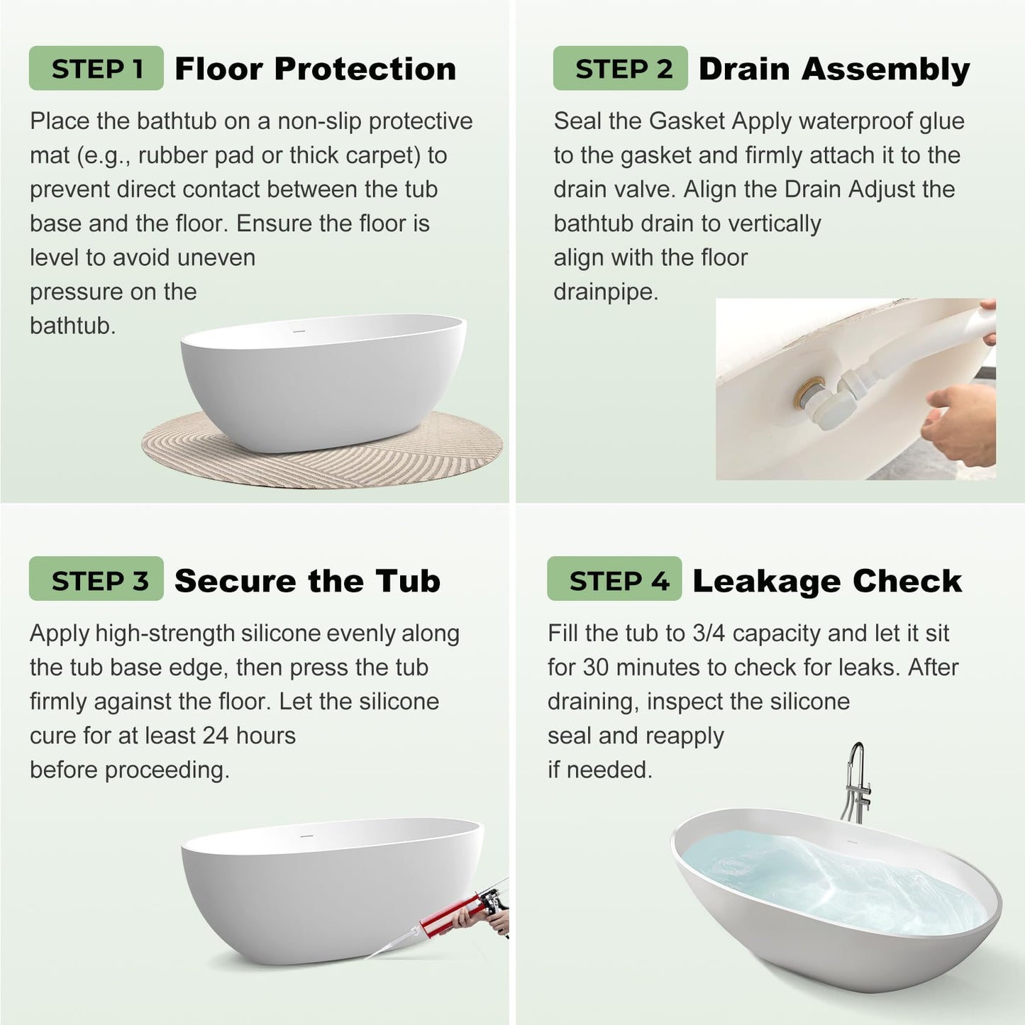 65" Solid Surface Tub - Cream