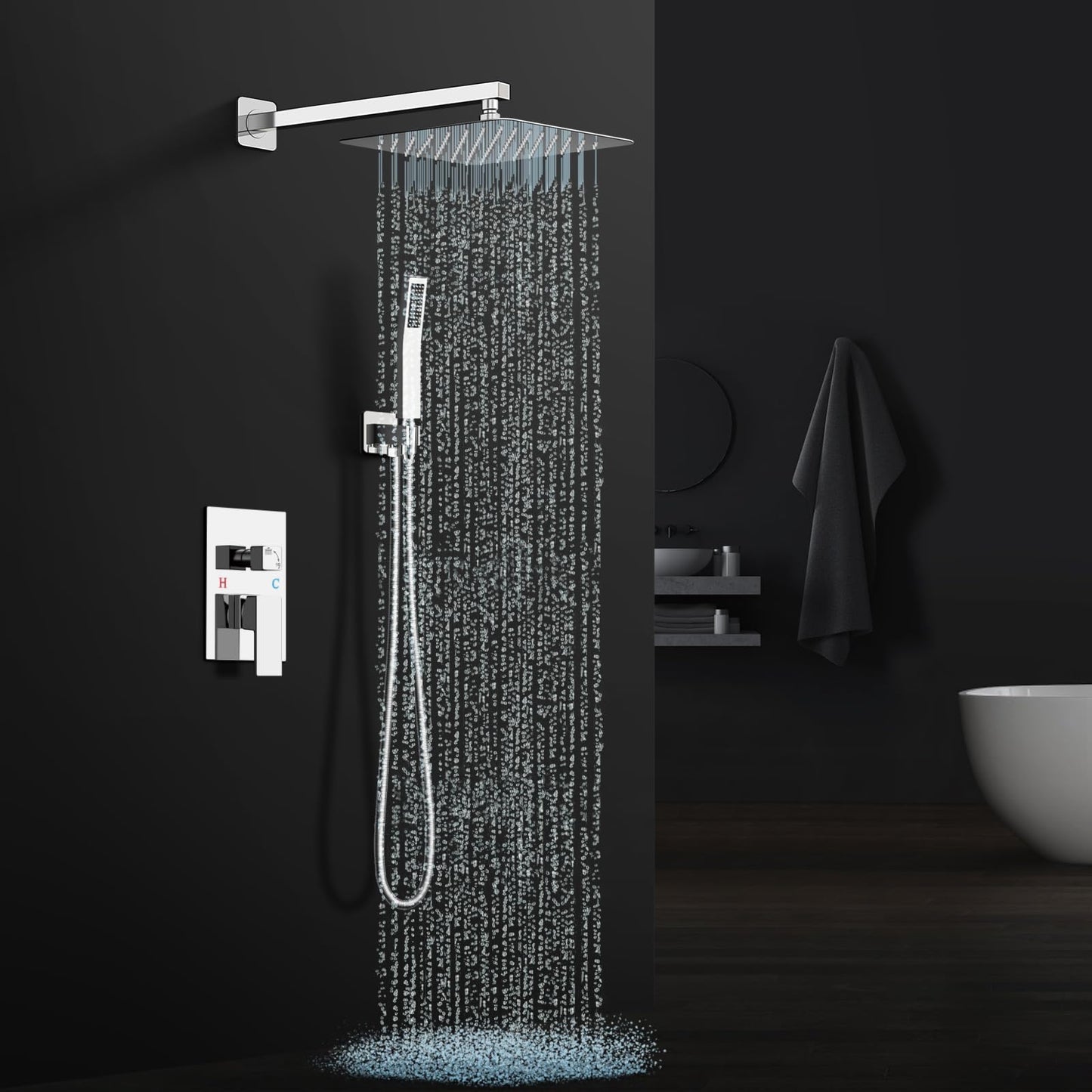 Black Shower Faucet Set - 10"