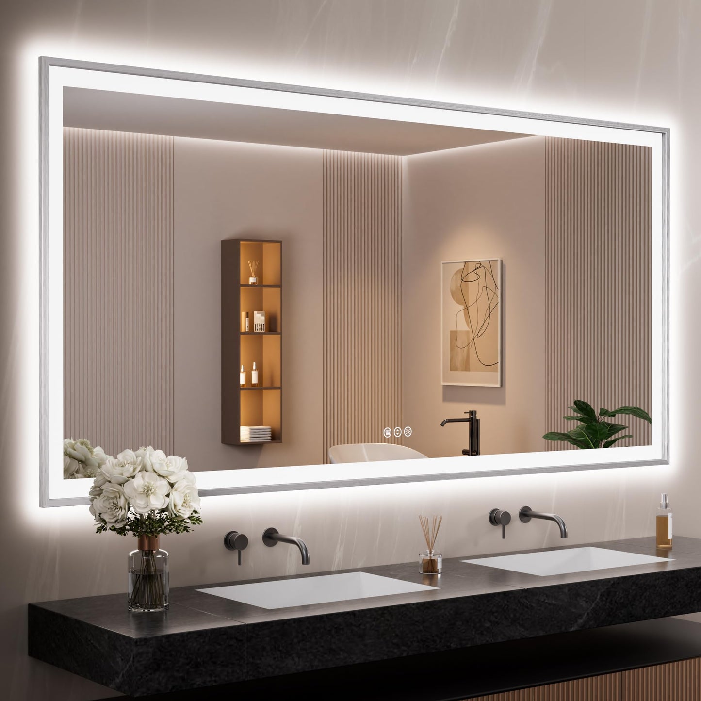 72x32 Gold LED Bathroom Mirror