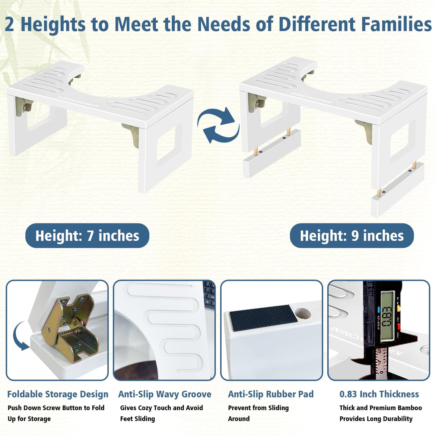 Adjustable Bamboo Toilet Stool – 7"/9"