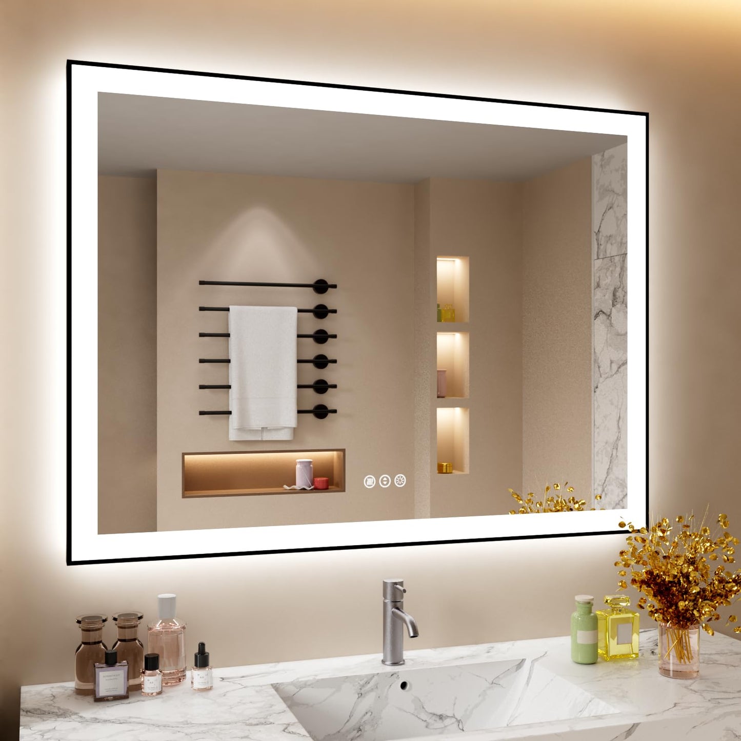 72x32 Gold LED Bathroom Mirror