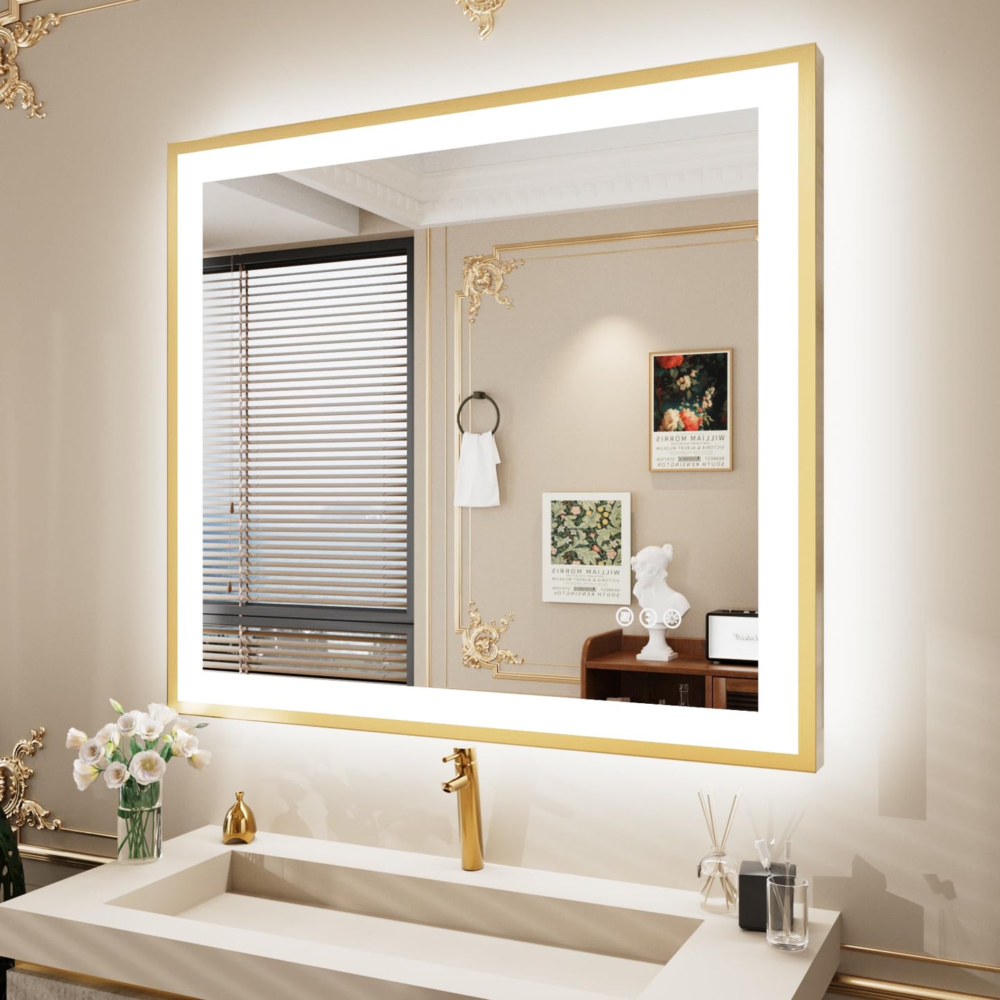 72x32 Gold LED Bathroom Mirror