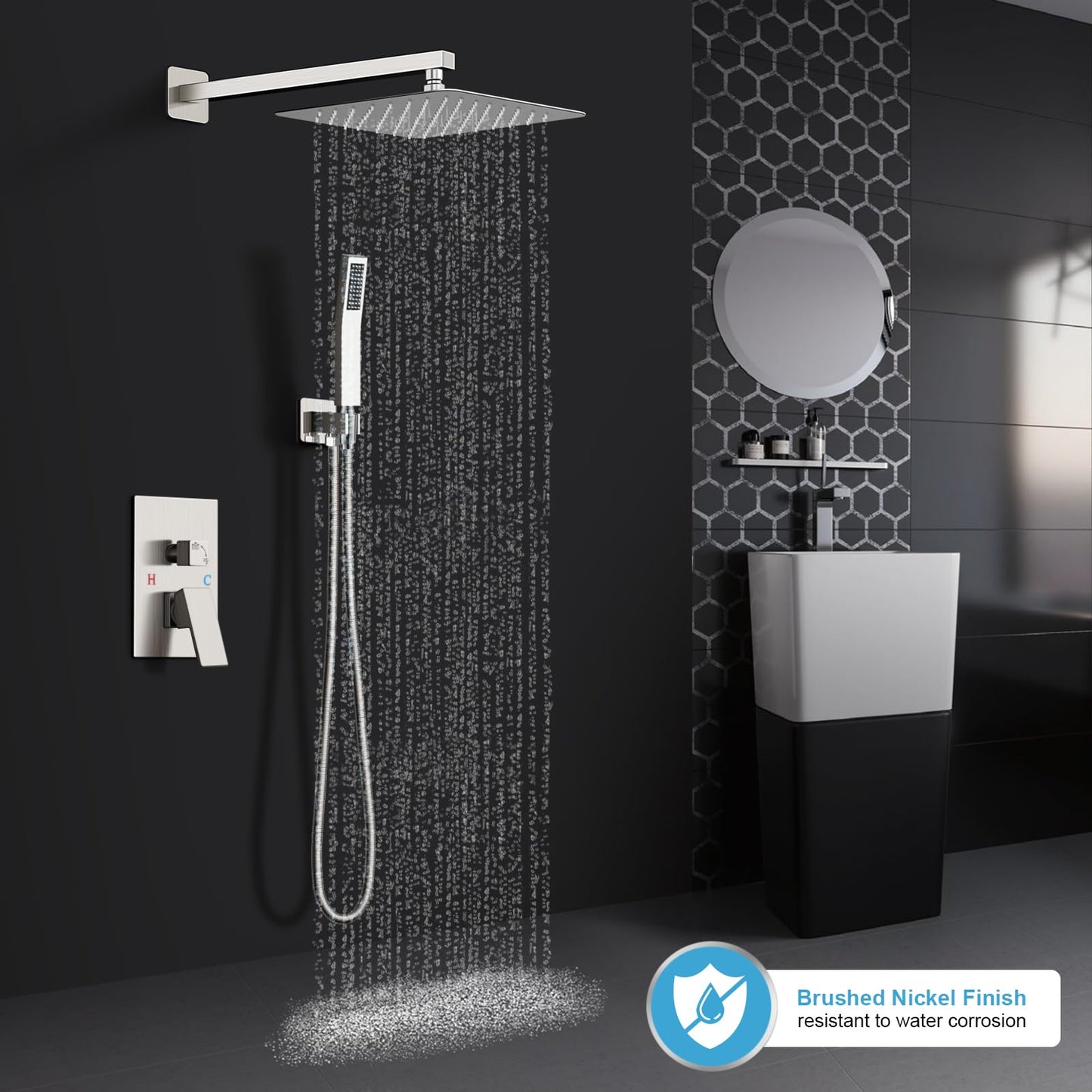 Black Shower Faucet Set - 10"