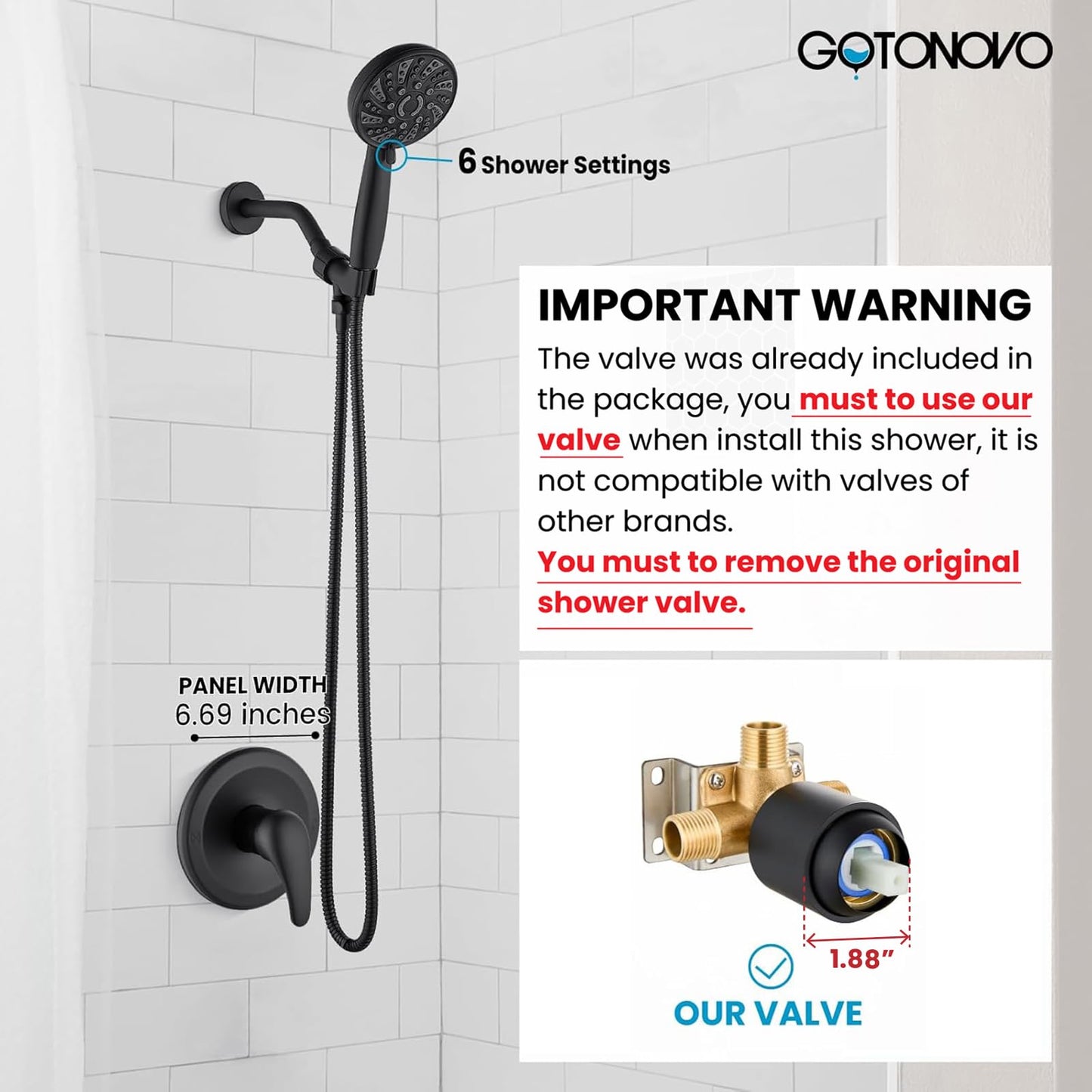 gotonovo Matte Black Shower Set