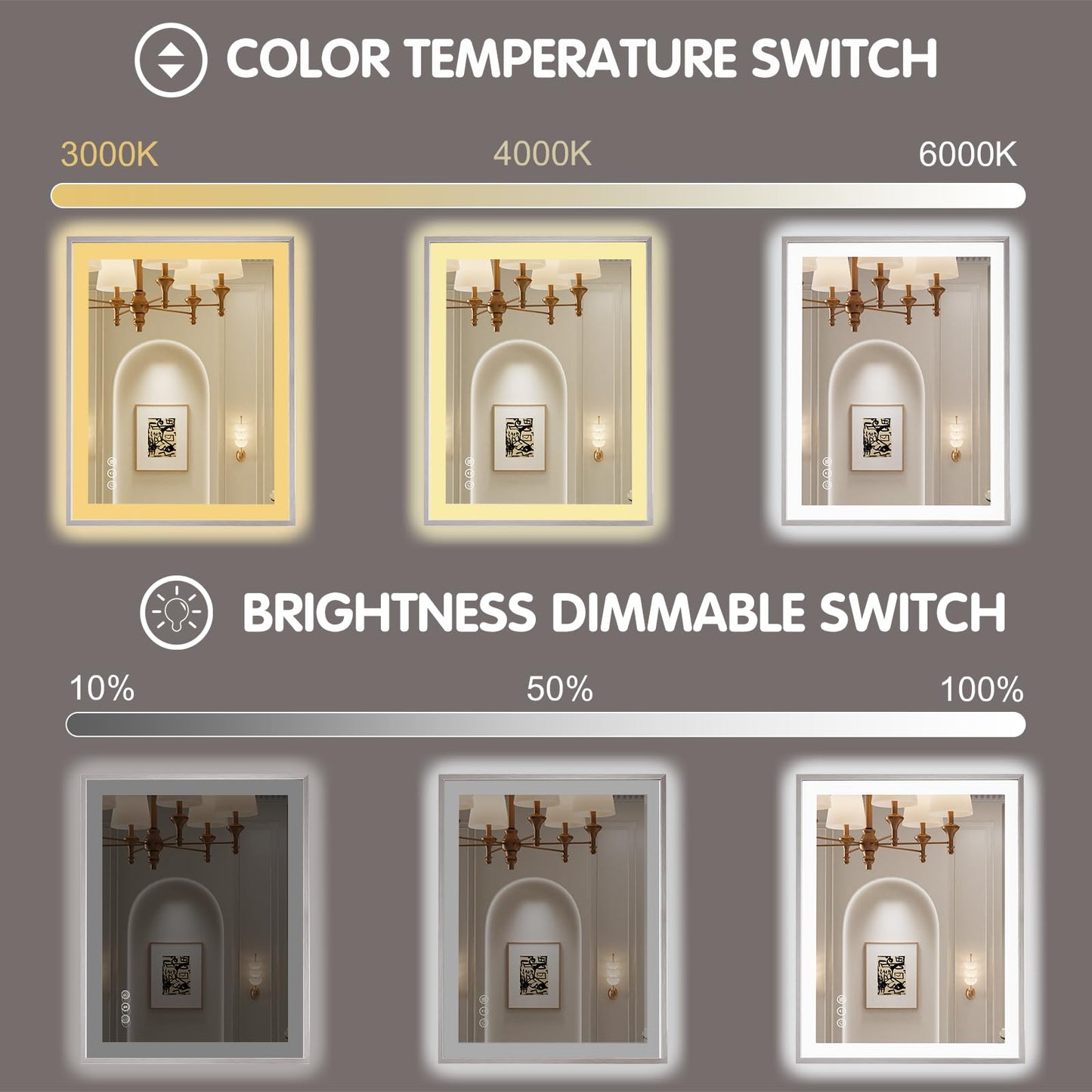 72x32 Gold LED Bathroom Mirror