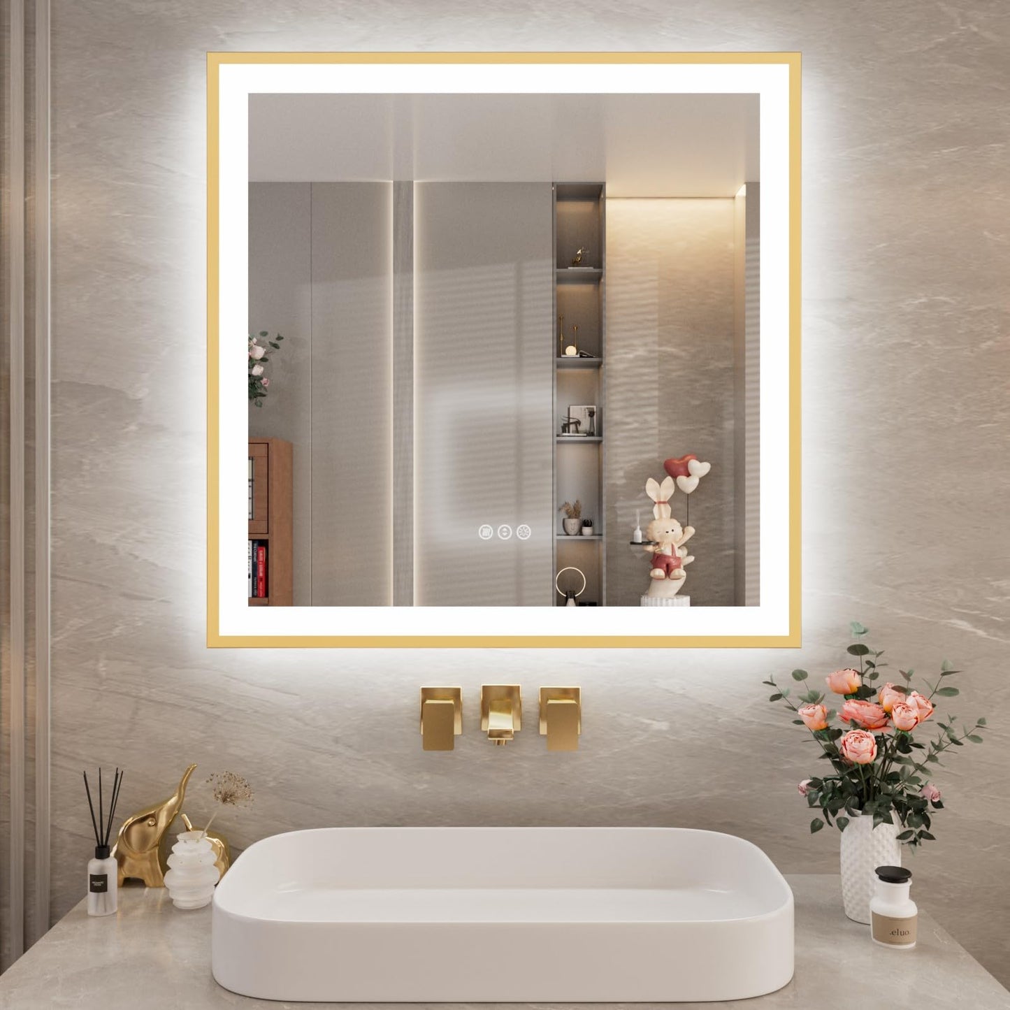 72x32 Gold LED Bathroom Mirror