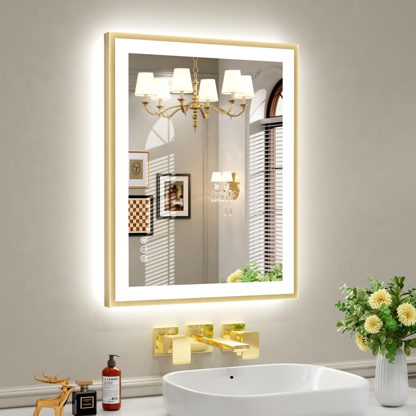 72x32 Gold LED Bathroom Mirror